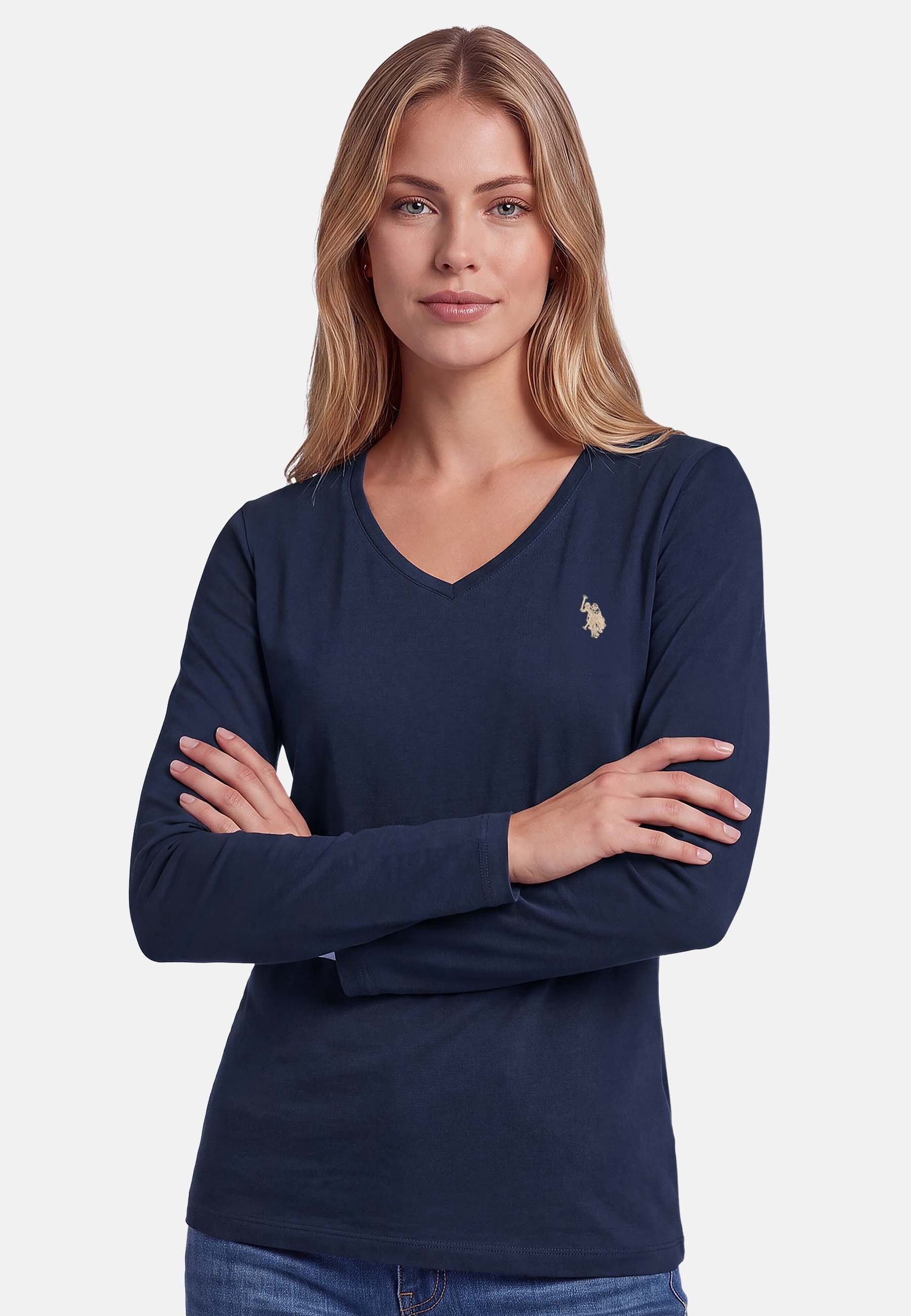 U.S. Polo Assn. Langarmshirt mit V-Ausschnitt und Stickereidetails Elastisches Longsleeve mit normaler Passform – Bild 2 von 5