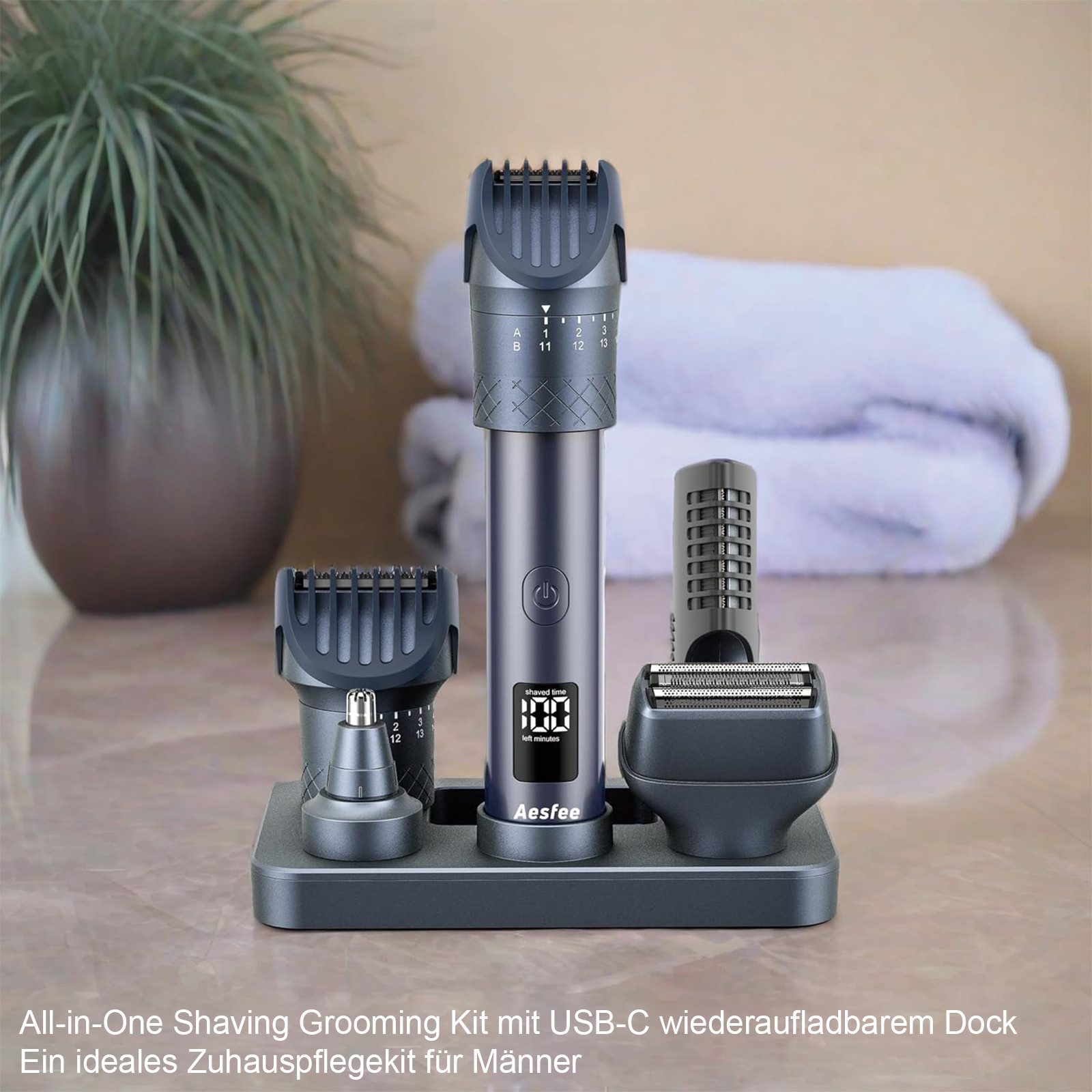 REDOM Haarschneider Haarschnitt-Set Haarschneidemaschine Barttrimmer Nasenhaartrimmer, mit USB-ladbar LED-Anzeige Wasserdicht IPX6 Edelstahlklingen, Haarschnitt-Pflegeset Män Geschenke