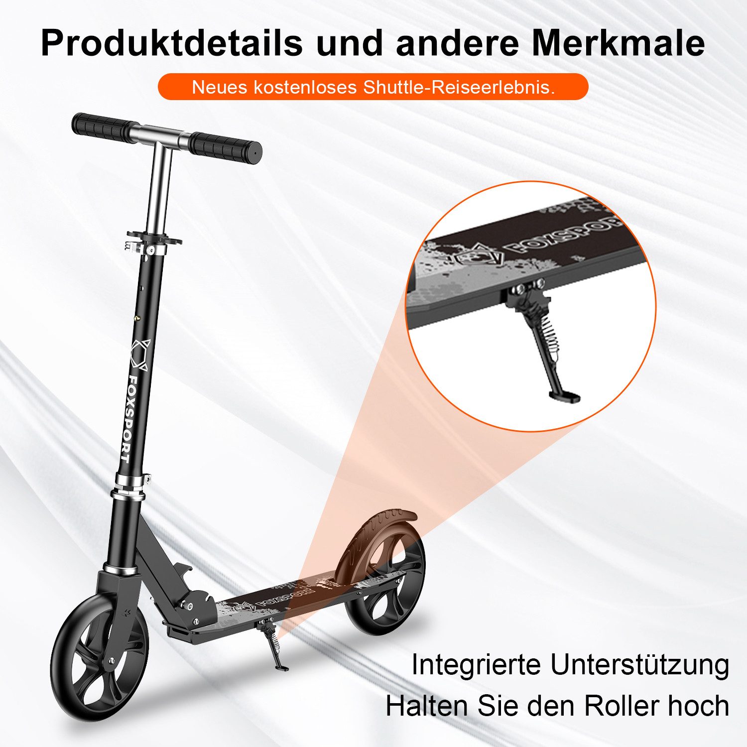 FOXSPORT Cityroller Leichter faltbarer, für Erwachsene und Kinder, 1 km/h, (Packung, mit Schutzblechen), klappbar&höhenverstellbar Scooter 4.7 Zoll Räder Maximale 100 kg