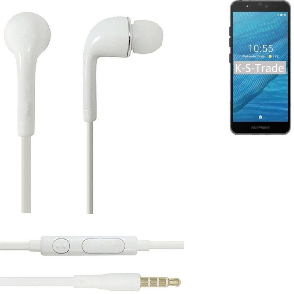 K-S-Trade für Fairphone Fairphone 3 In-Ear-Kopfhörer (Kopfhörer Headset 3 mit Mikrofon u Lautstärkeregler weiß 3,5mm)