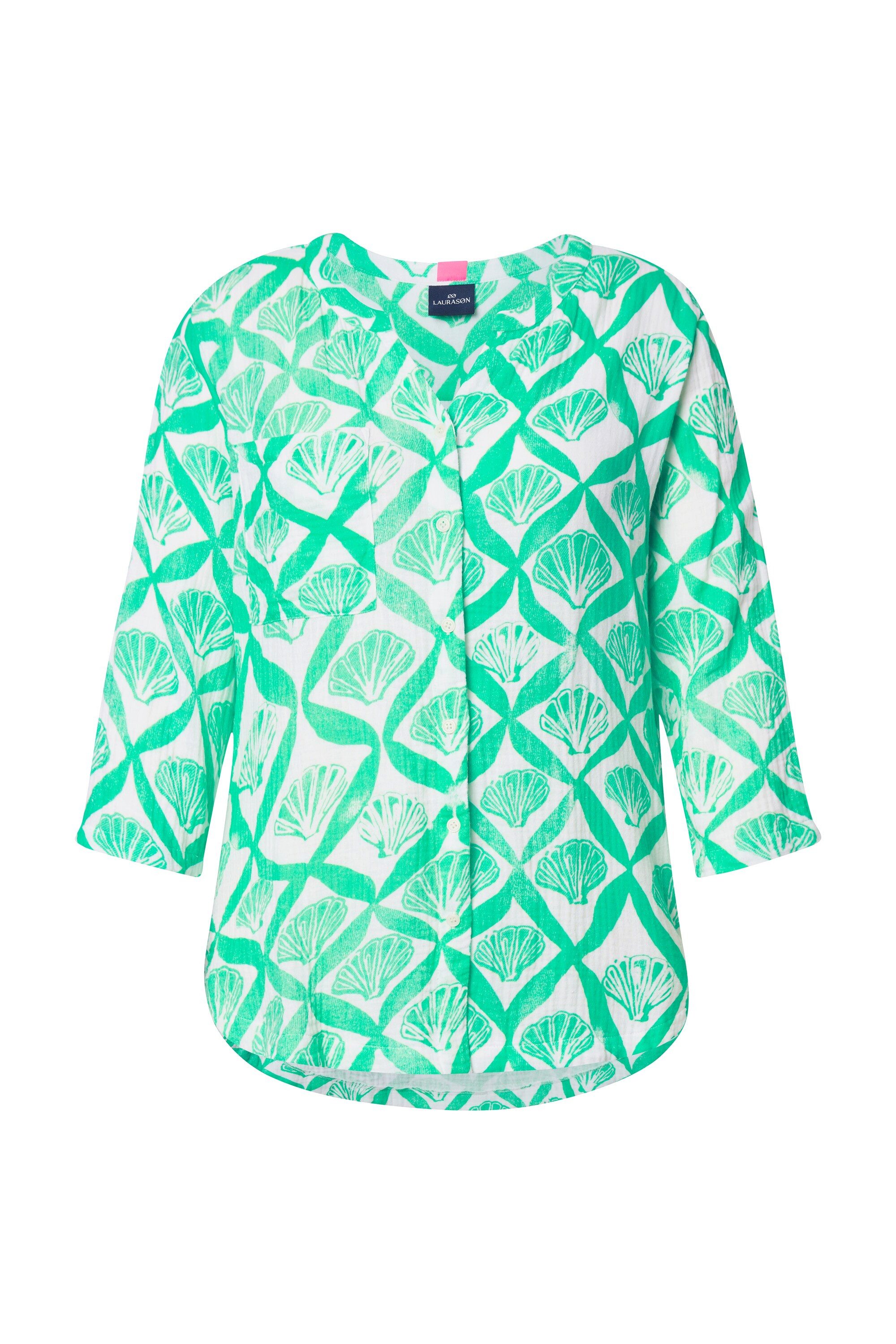 Laurasøn Longbluse Musselin-Bluse 3/4 Arm V-Ausschnitt
