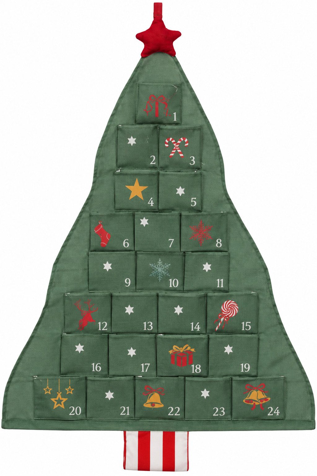 OTTO home Adventskalender Weihnachtsbaum mit dekorierten Taschen, wiederverwendbar, aus Stoff, ca. 120x68cm, zum Hängen an Türen und Wänden