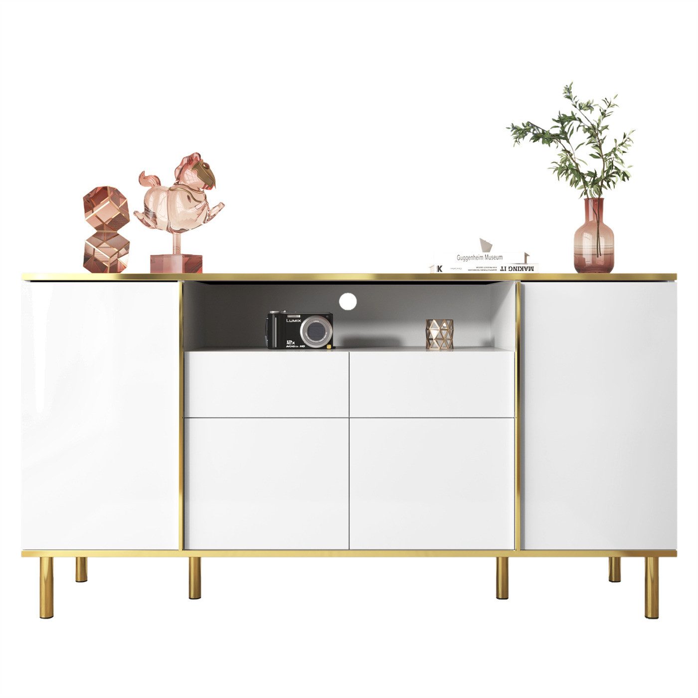 Kommode Sideboard,hochglänzende Kommode mit 2 Schubladen, Kommode