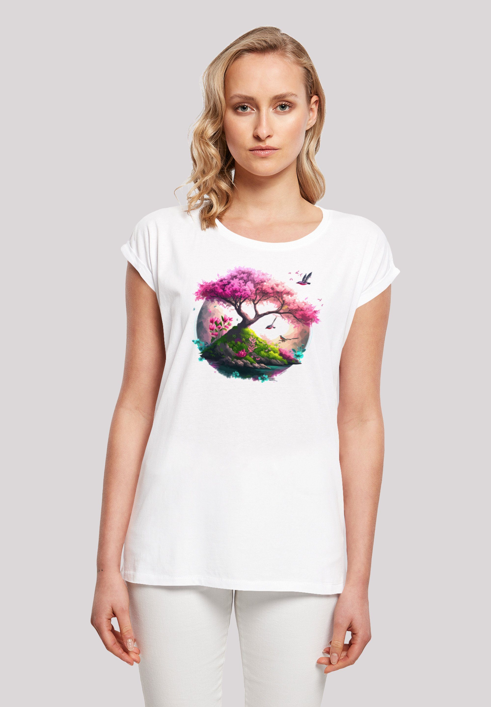 F4NT4STIC T-Shirt Kirschblüten Baum Print, Das Model ist 170 cm groß und  trägt Größe M