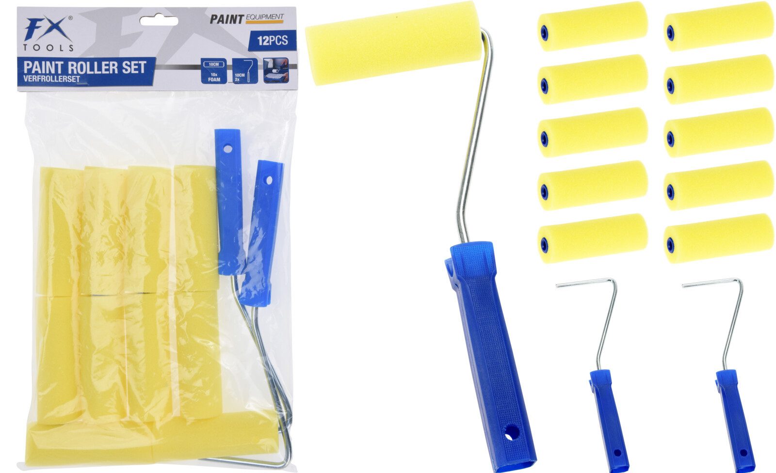 Koopman Farbroller Maler Lackierer 12 Teile Set Rollen Handwerker Gelb (12-St), 12tlg Set, 10 Rollen, 2 Farbroller, auch für Lacke, Schwammwalze