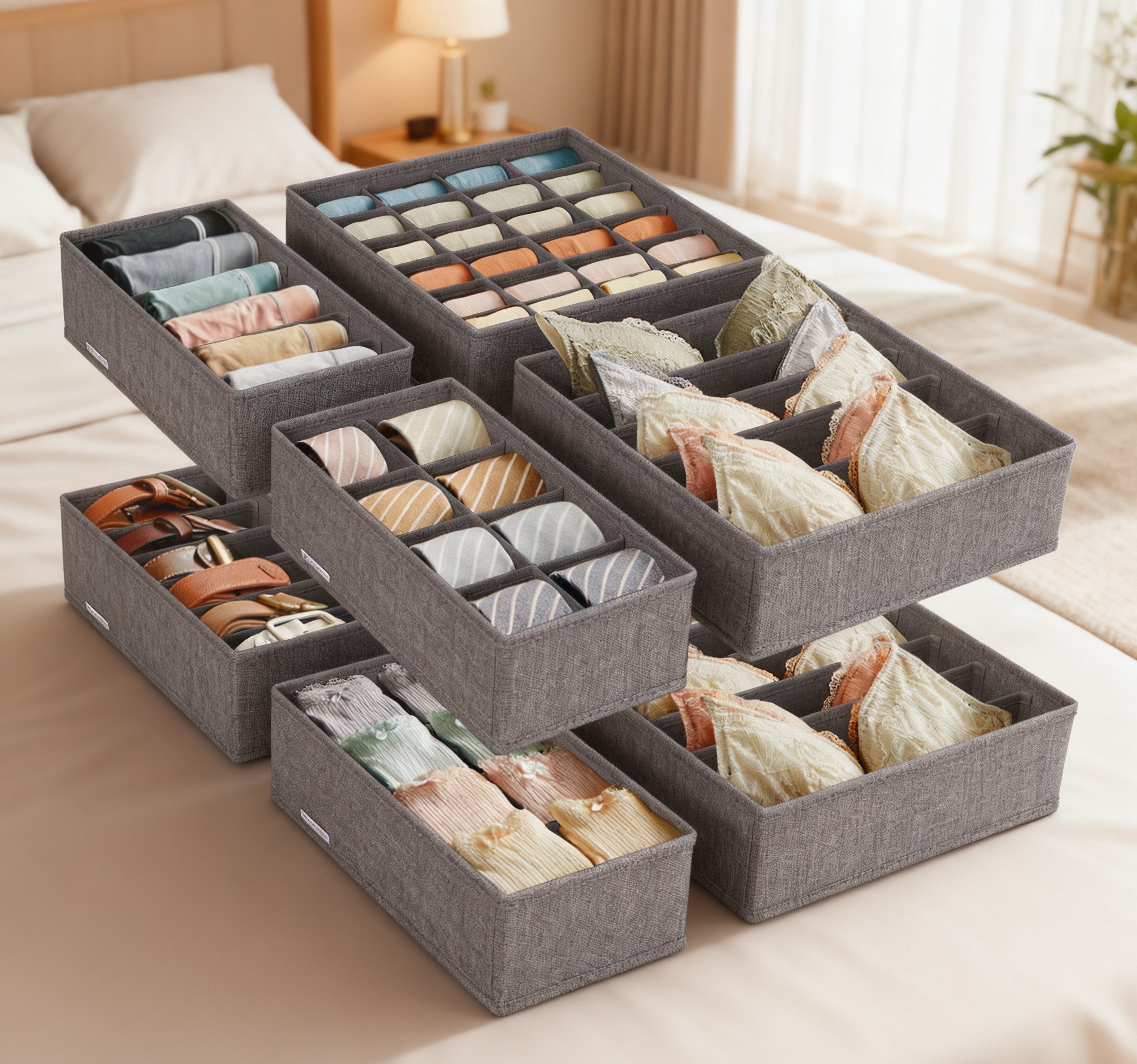 SONGMICS Aufbewahrungsbox Schubladen-Organizer (8 St), Unterwäsche-Organizer 8er Set, faltbar, Ordnungssystem, Stoffboxen