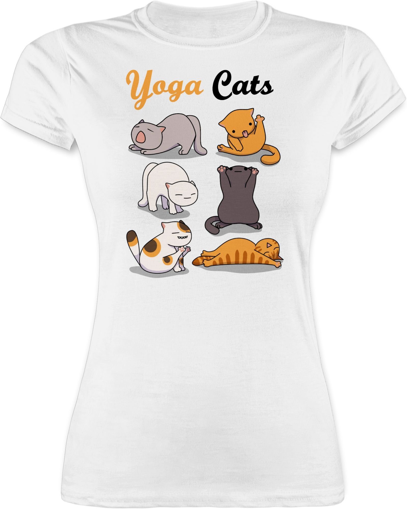 Damen Shirts Shirtracer T-Shirt Yoga Cats - Sprüche Statement mit Spruch - Damen Premium T-Shirt (1-tlg) Spruchshirt mit Sprüche