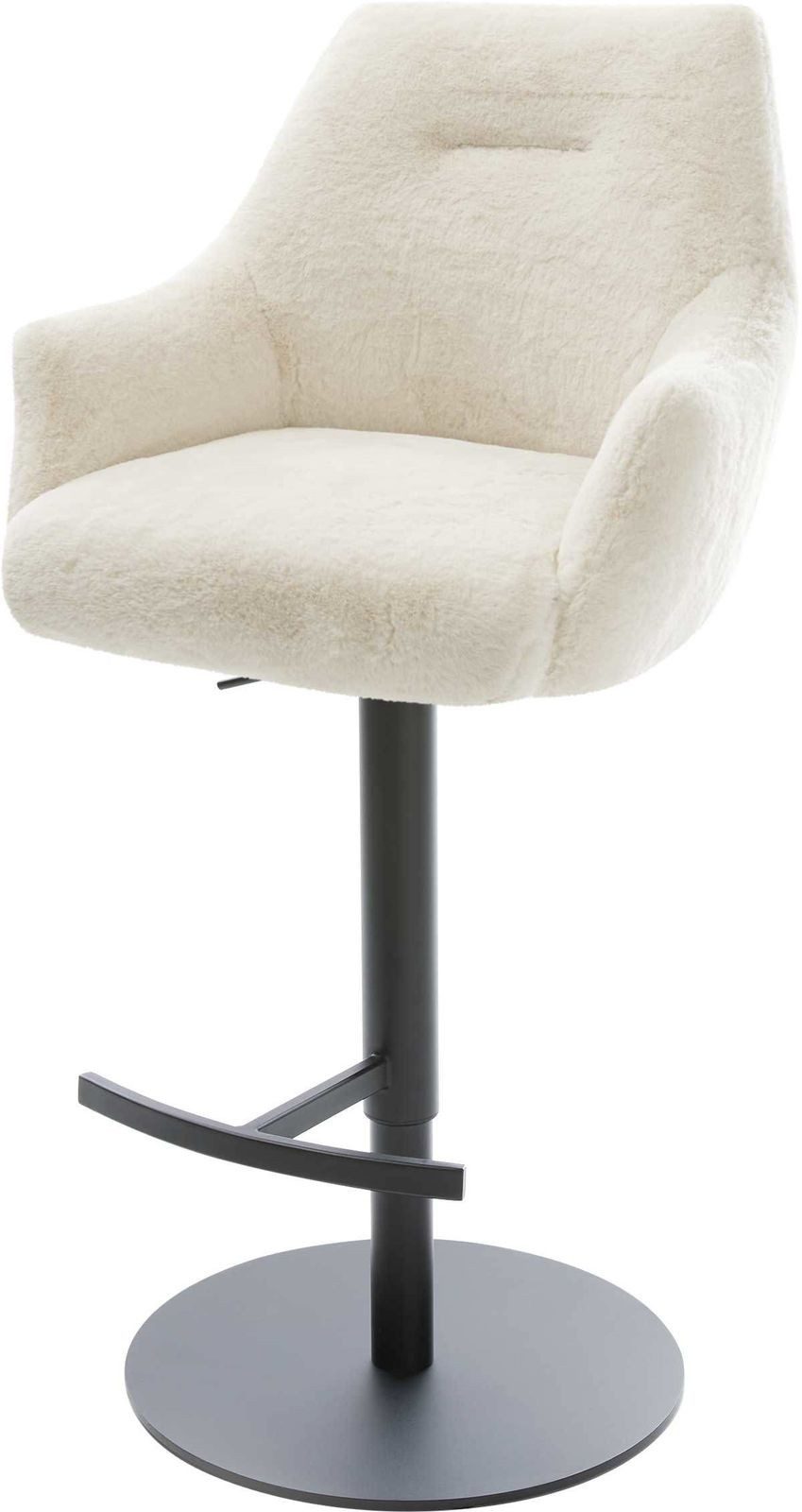 DELIFE Barhocker Alja-Flex, Drehfuß höhenverstellbar Metall Schwarz Plüsch Creme-Weiß Taschenfeder