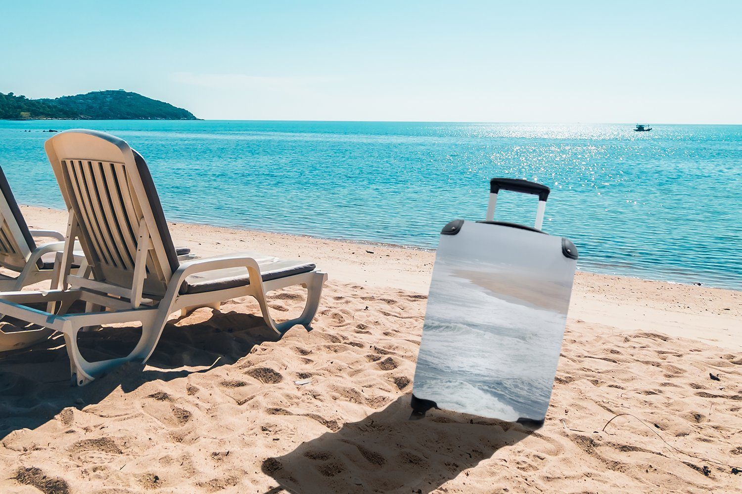 Reisekoffer - Reisetasche 4 Trolley, Handgepäckkoffer Handgepäck Rollen, - Strand Ferien, Meer, MuchoWow - für mit Wellen Wasser rollen,