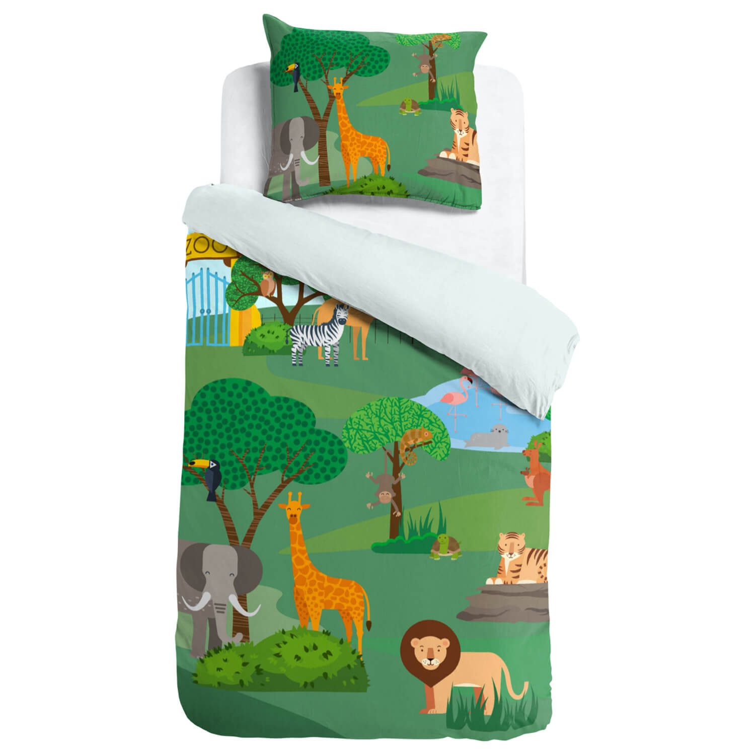 ESPiCO Kinderbettwäsche Zoo, Renforcé, 2 teilig, Giraffe, Zebra, Löwe, Elefant