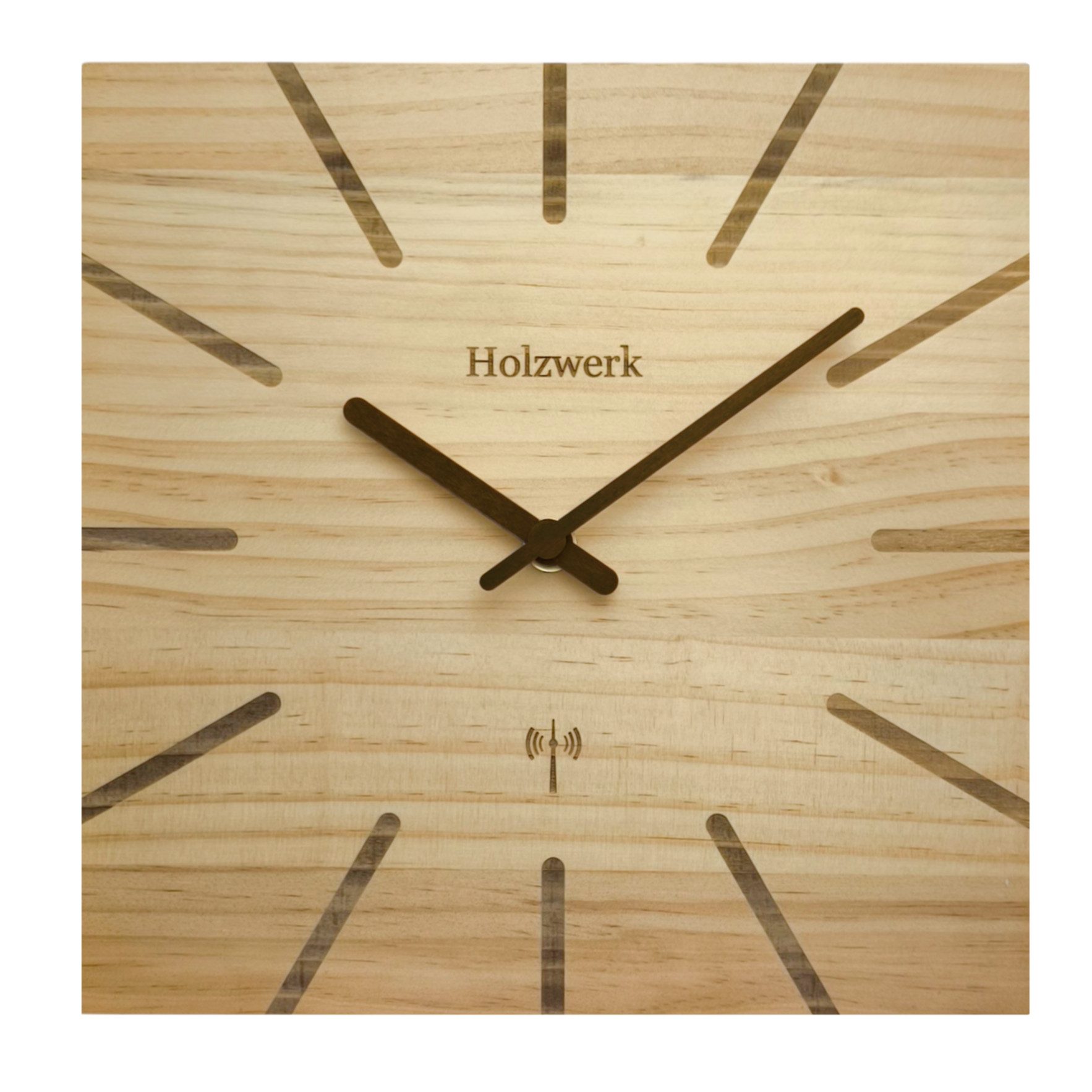 Holzwerk Funkwanduhr Eckige Designer Loft Funk Holz Wand Uhr (Nahezu lautloses Uhrwerk, analog, 25 cm)
