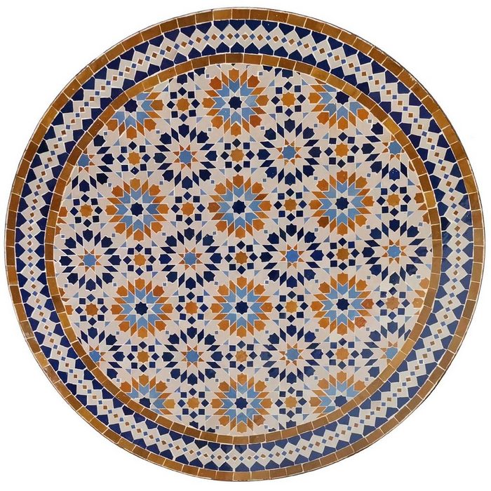 Casa Moro Gartentisch Mosaiktisch D90 Ankabut Braun rund mit Schmiedeeisen Gestell H 73 cm (Kunsthandwerk aus Marokko Handmade) Mediterraner Gartentisch Mosaik Esstisch Balkontisch MT2142
