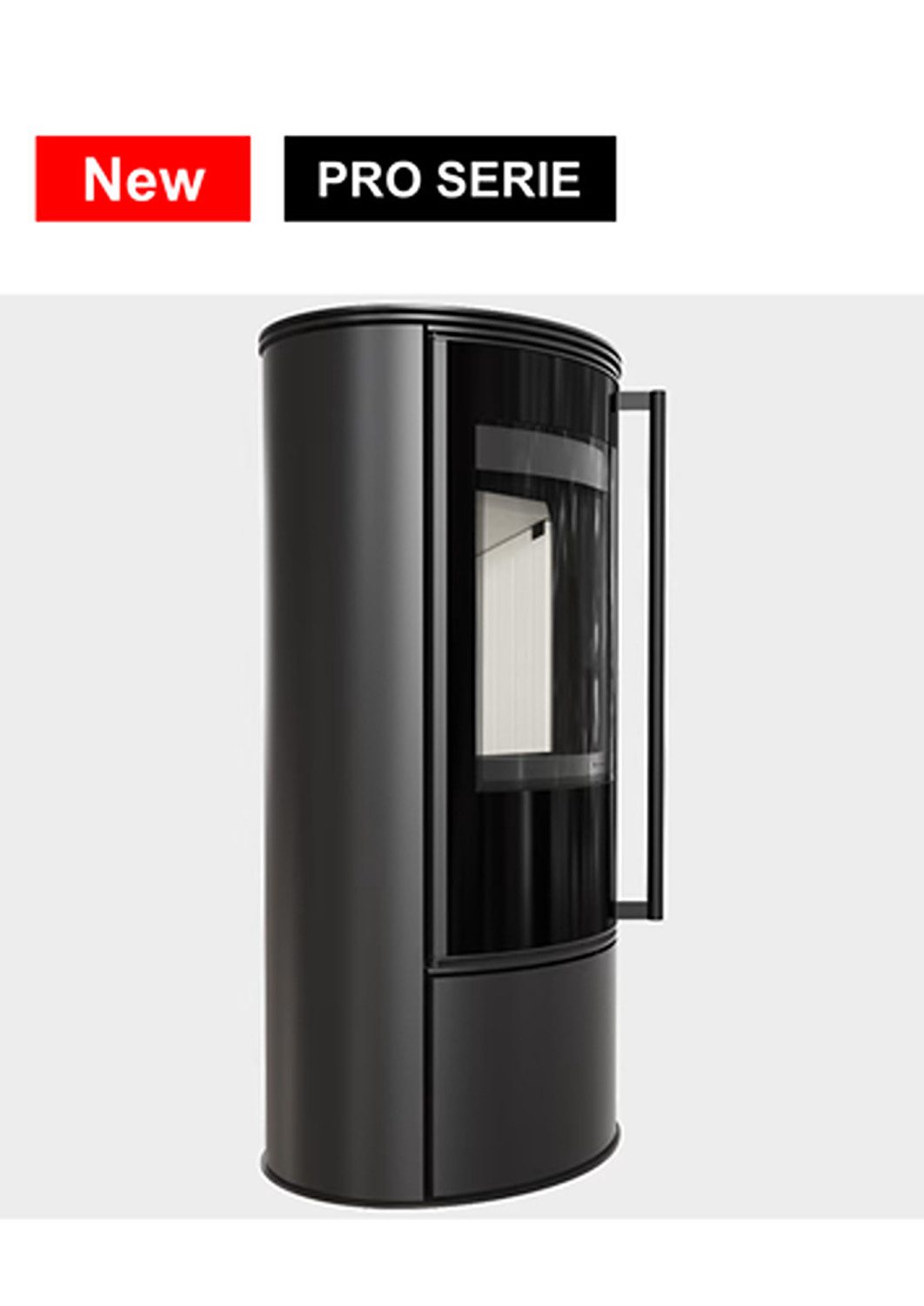 Kratki Kaminofen PRO Kaminofen aus Stahl ERIK Ø 150 5,5 kW mit Türfeder, 5,50 kW, Griff in Form einer Reling