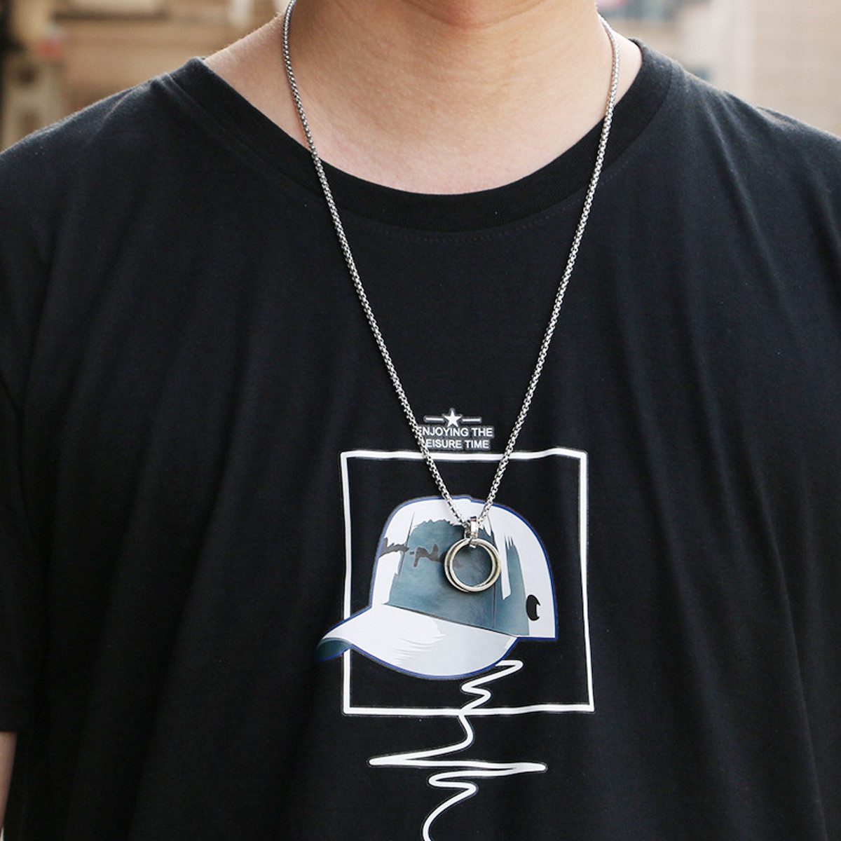 KARMA Kette mit Anhänger Ringe Herren Halskette Silber Edelstahl modern Ede günstig online kaufen