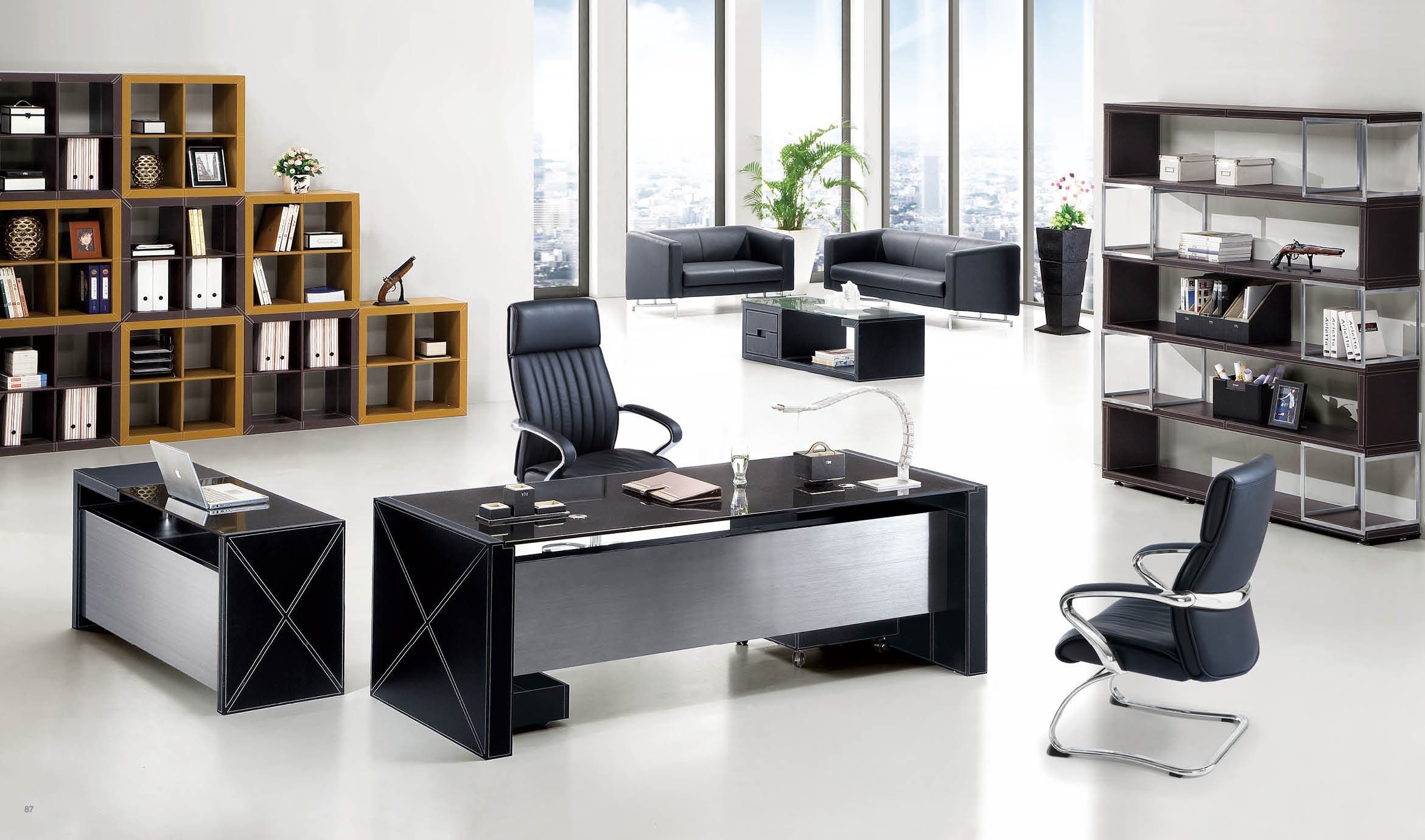 Xlmoebel Büromöbel-Set Modernes Büro-Set in Holz mit Edelstahl-Aktenschrank und Regalen, (Eckschreibtisch + Wandregal), Hergestellt in Europa