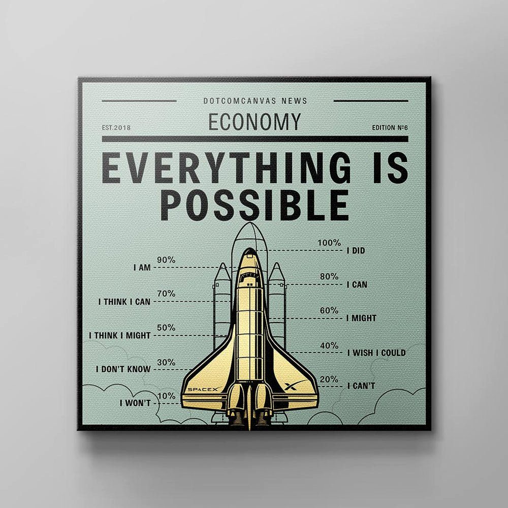 POSSIBLE - Büro DOTCOMCANVAS® IS Premium Leinwandbild, weißer Rahmen Leinwandbild - - - Motivation Englisch, EVERYTHING