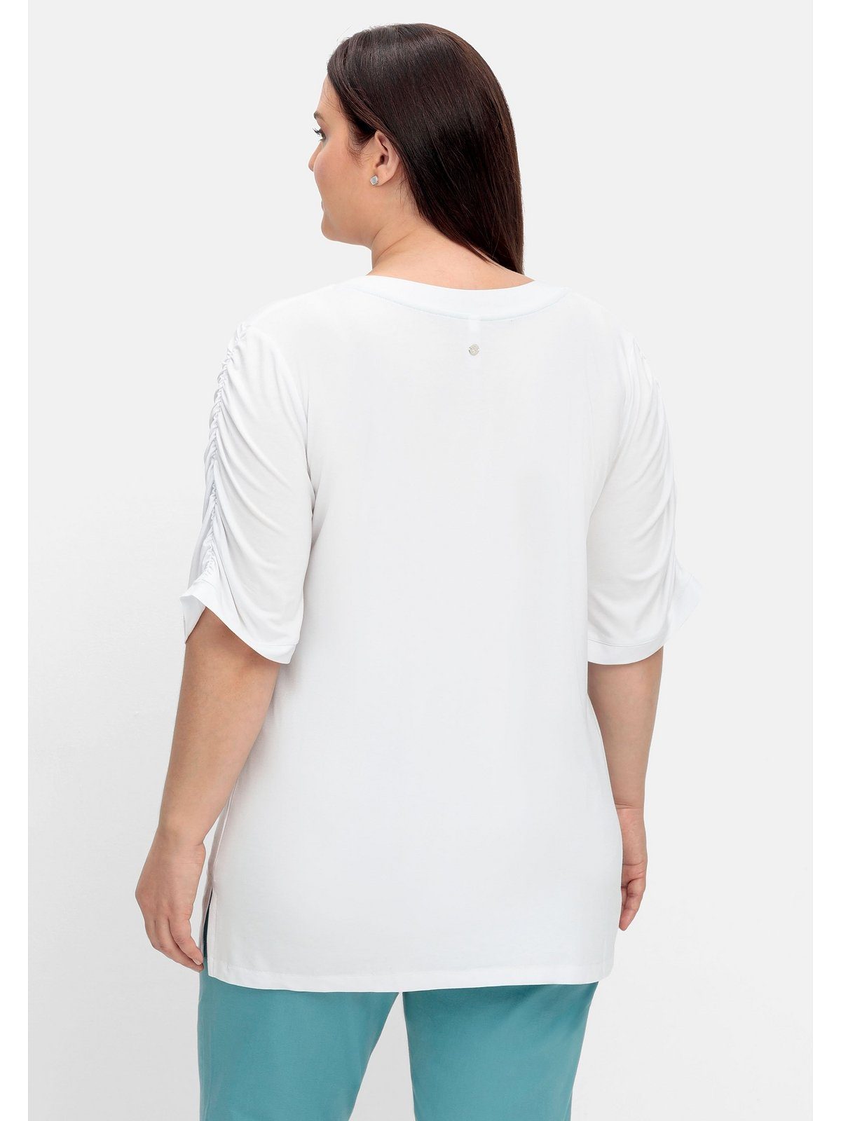 Sheego Longshirt Große Größen mit Blütenprint am Saum | V-Shirts