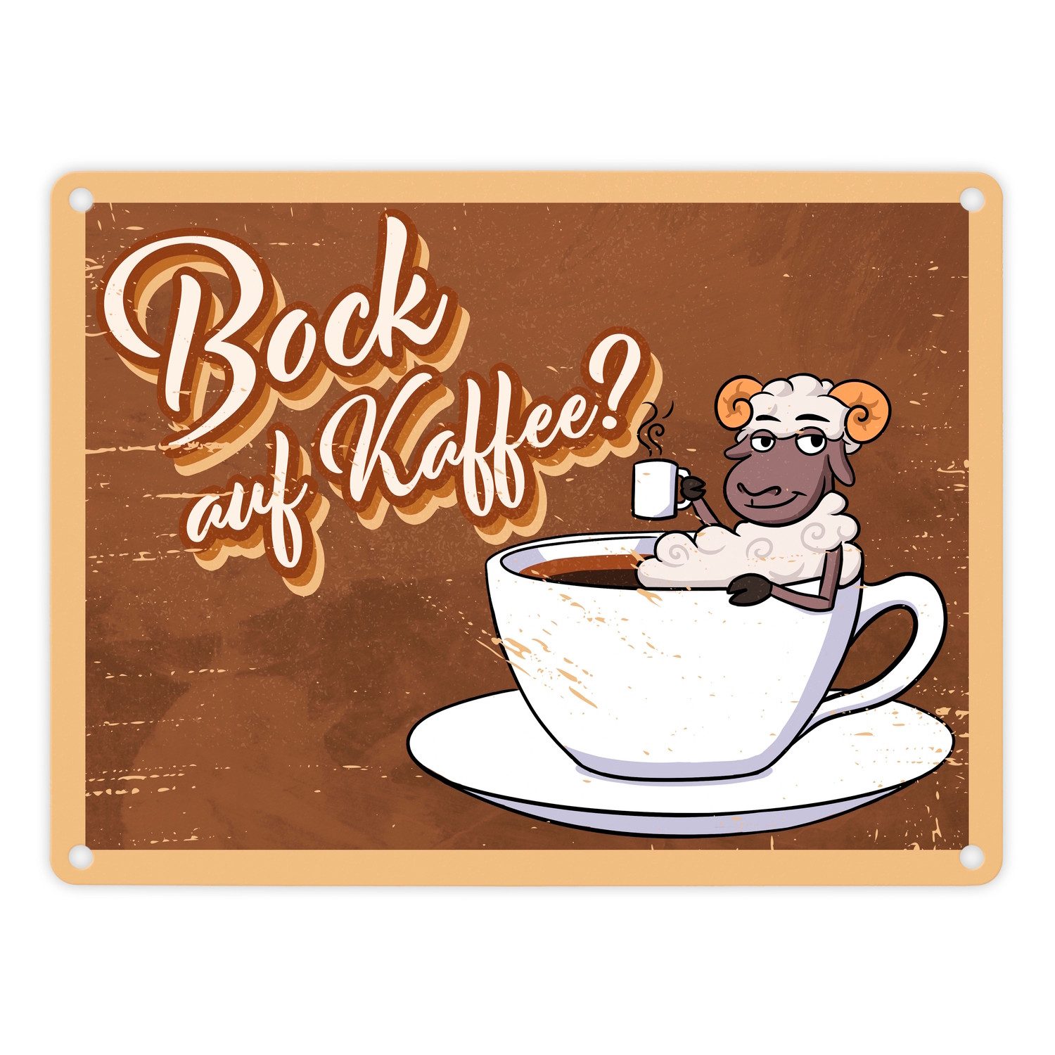 Metallschild Bock auf Kaffee, Metallschild mit lustigem Schafsbock