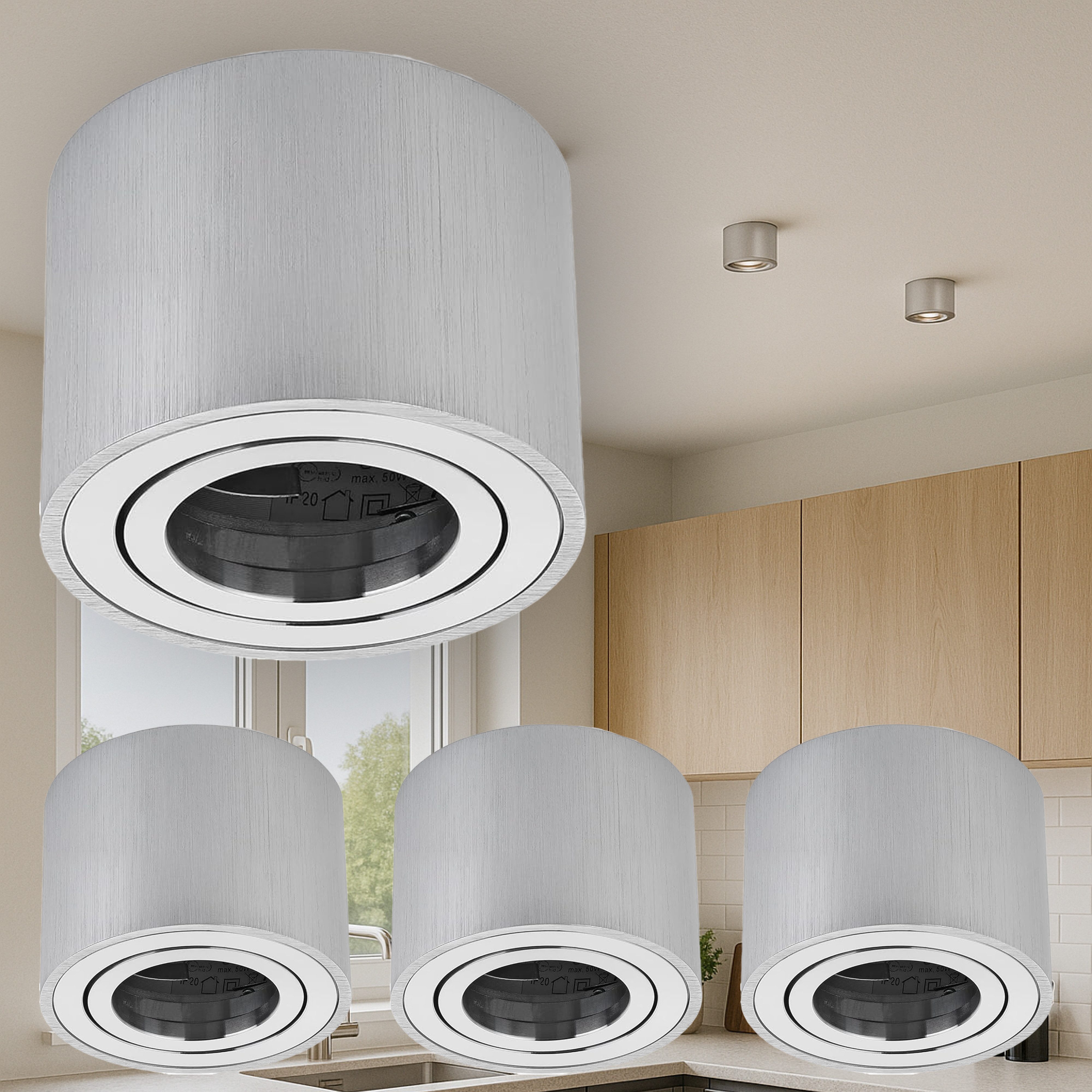 Sweet LED Aufbauleuchte 4er Set flach Aluminium Deckenspots schwenkbar 230V, schwenkbar, ohne Leuchtmittel, flexible Modul-Wahl, flach (50mm), schwenkbar, Aufbauspots