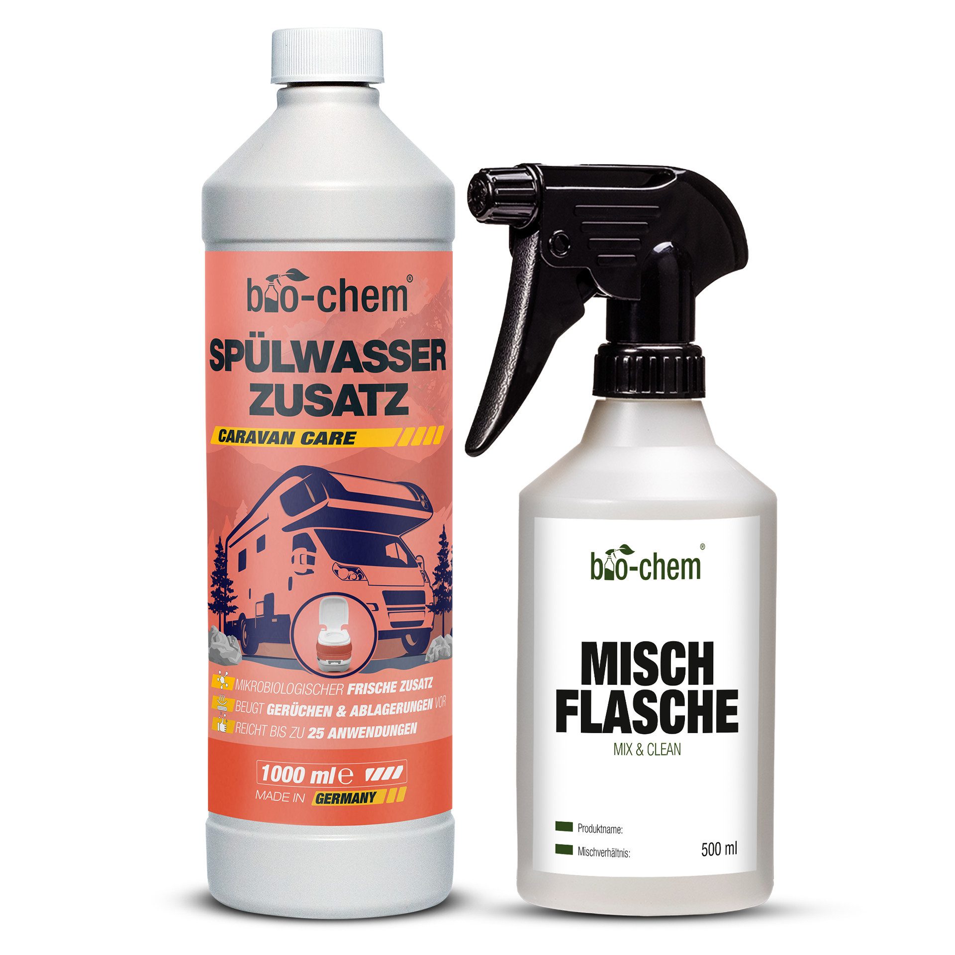 bio-chem Spülwasser-Zusatz 1L inkl. Mischflasche – Rinse-Reiniger Campingtoilettenreiniger