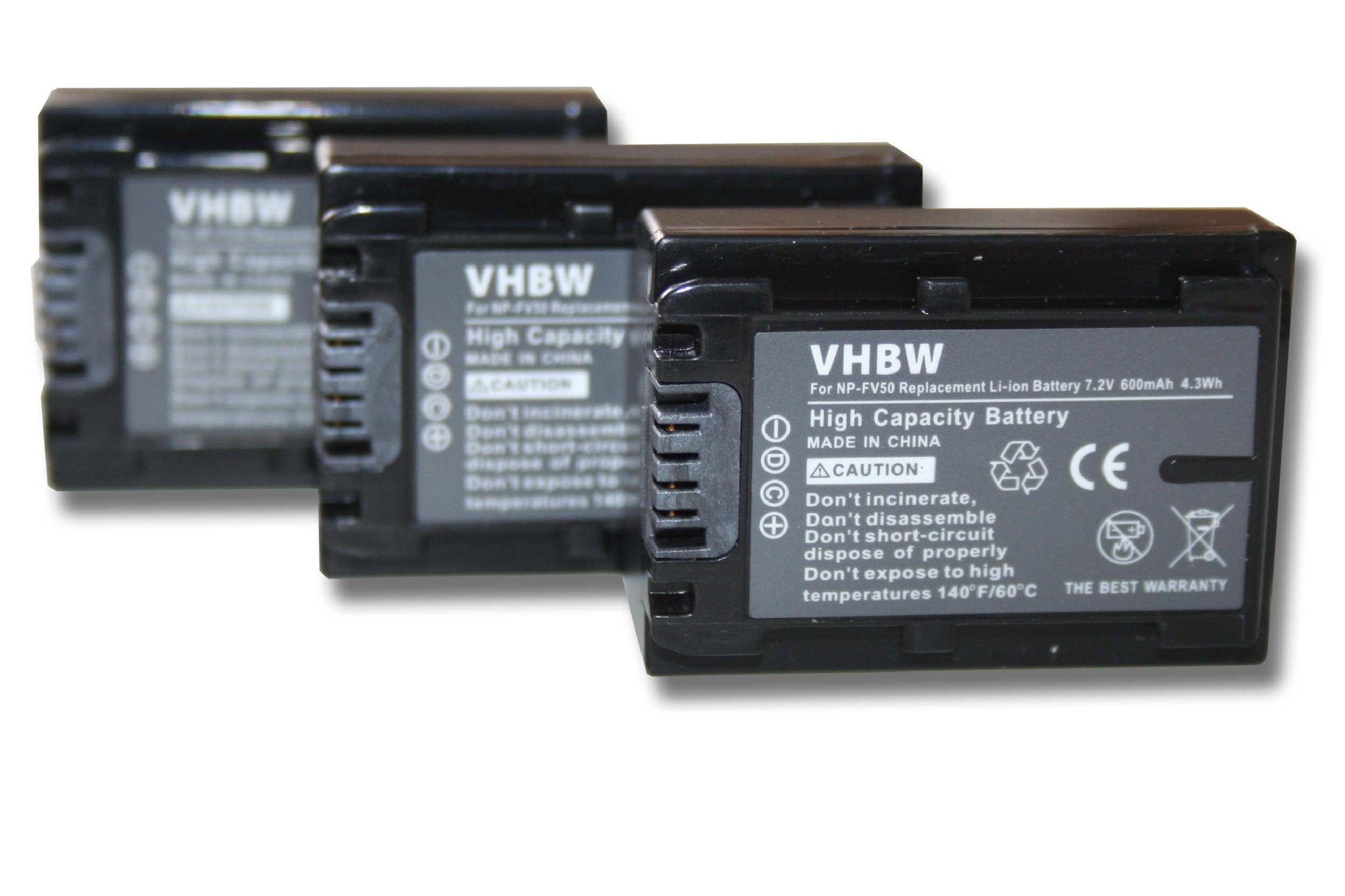 vhbw passend 600 Sony (600mAh, Kamera-Akku HDR-CX110E HDR-CX für mAh Li-Ion) Camcorder HDR-CX106E, 7,2V, Serie HDR-CX100E, HDR-CX105E