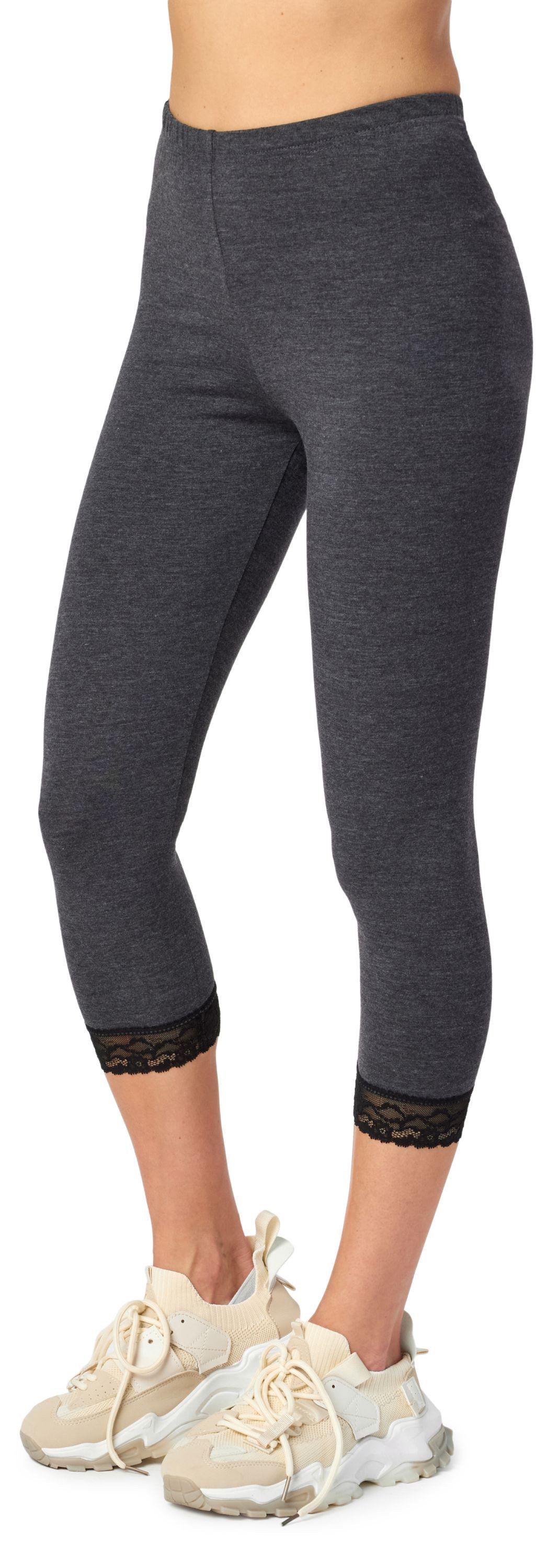 Merry Style Leggings Damen 3/4 Capri Hose MS10-224 (1-tlg) aus Baumwolle mit Spitze