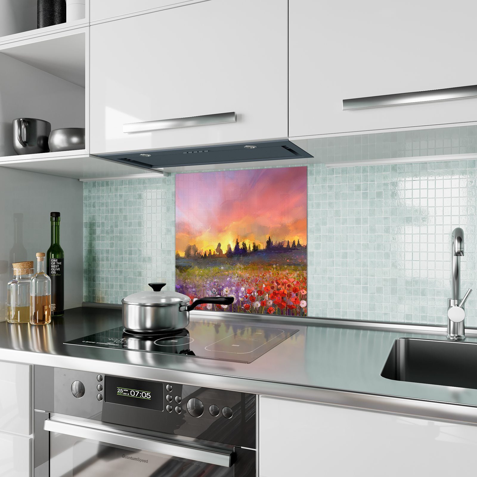 Primedeco Küchenrückwand Küchenrückwand Motiv mit Mohnblumen Spritzschutz Glas