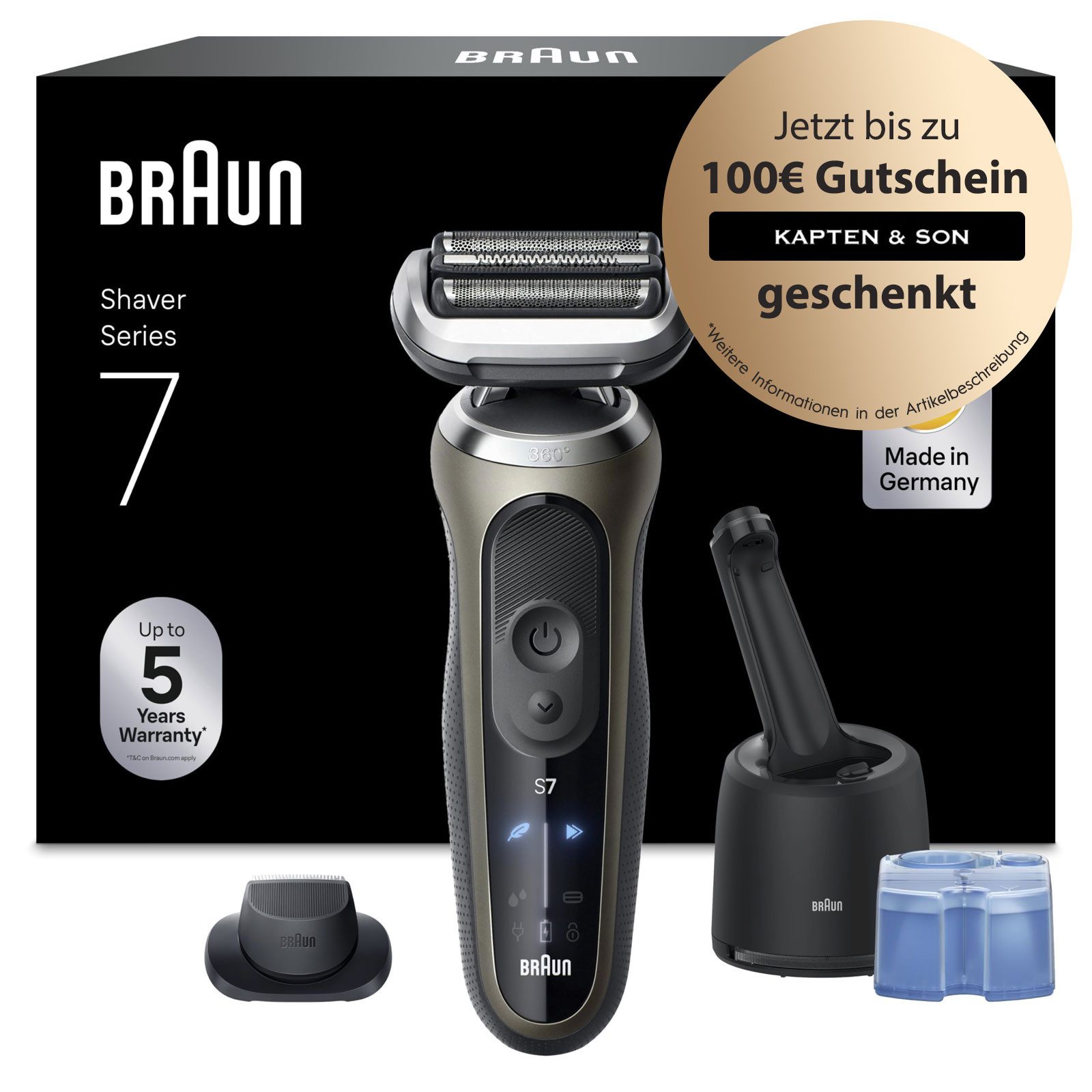 Braun Elektrorasierer 72-C7200cc, 360° SkinFlex Kopf, 3 Rasiermodi, wasserdicht, kabellos
