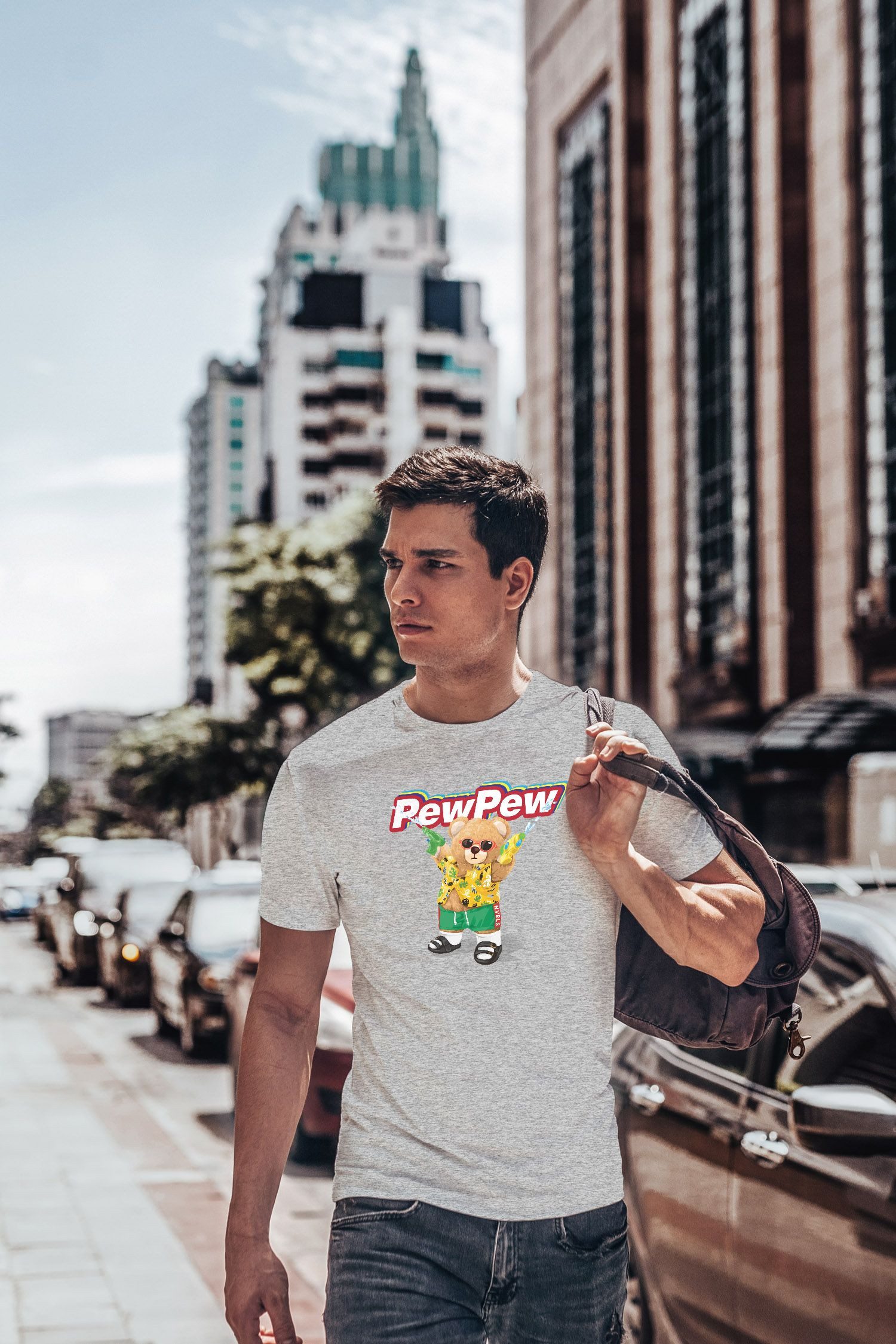 Neverless Print-Shirt Herren T-Shirt Pew Pew Bär Sommer Printshirt Aufdruck Motiv lustig mit Print