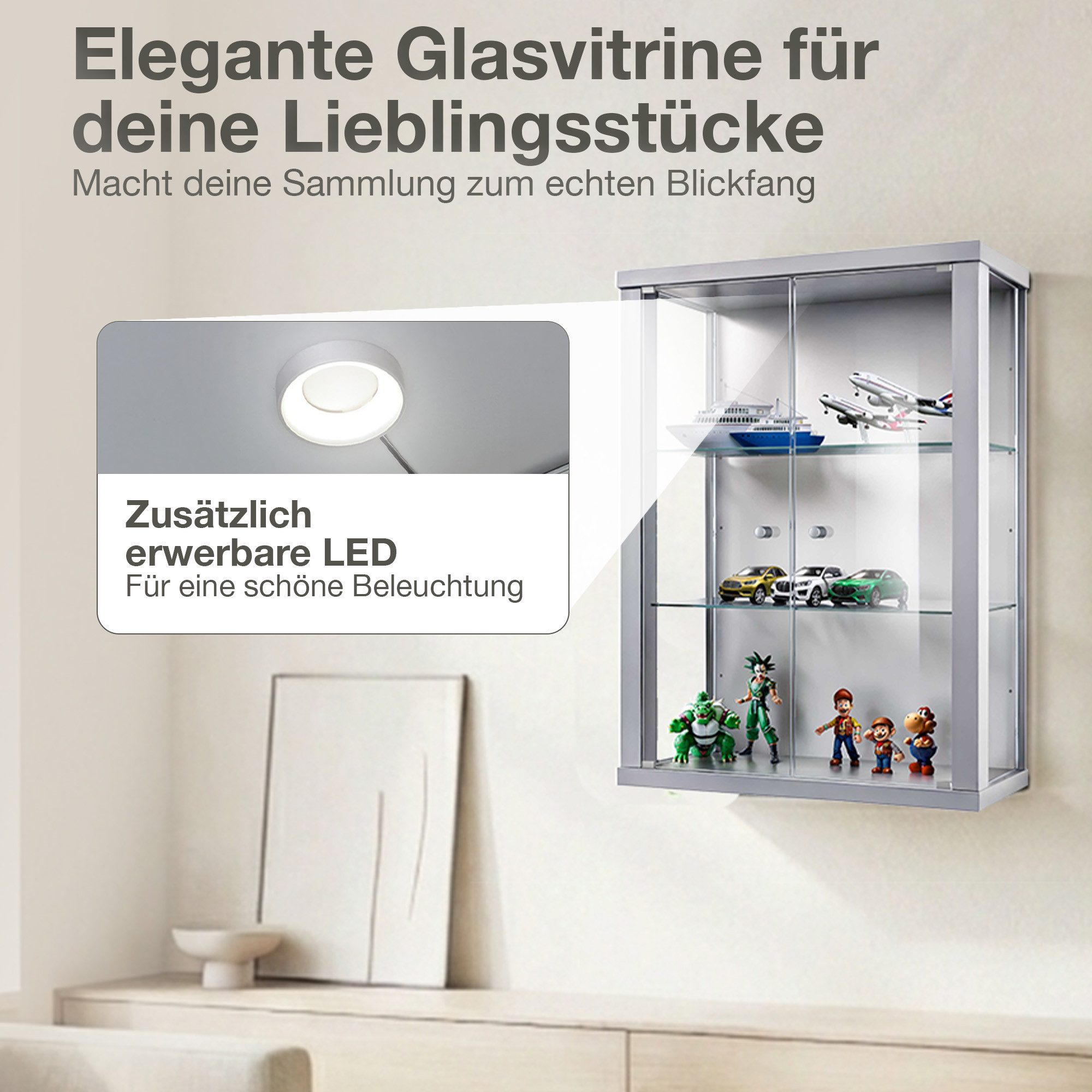 K-Möbel Hängevitrine C1012 (Glasvitrine (80x60x25 cm) mit 2 Glastüren) Glasvitrine hängend – Bild 5 von 5