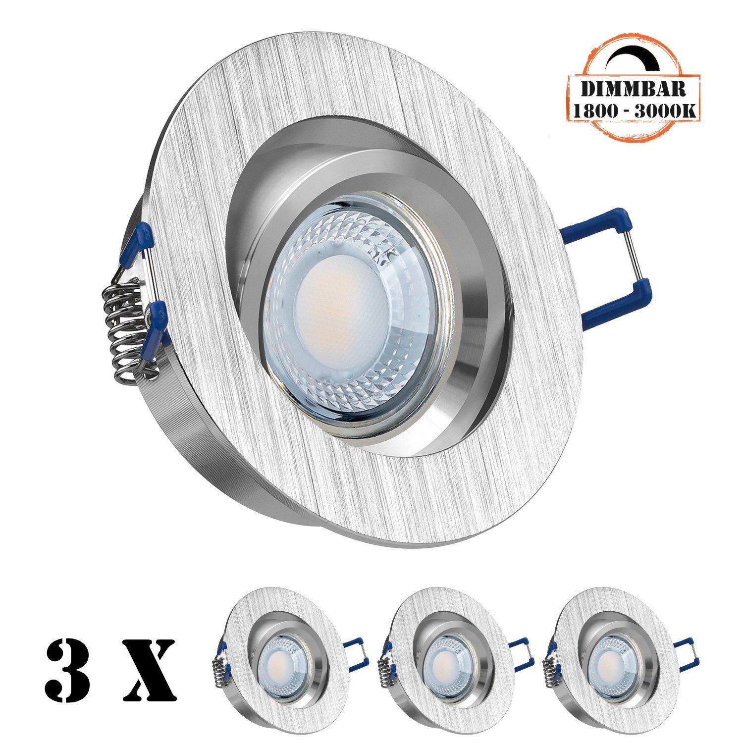 LEDANDO LED Einbaustrahler 3er LED Einbaustrahler Set extra flach in aluminium gebürstet mit 5W L