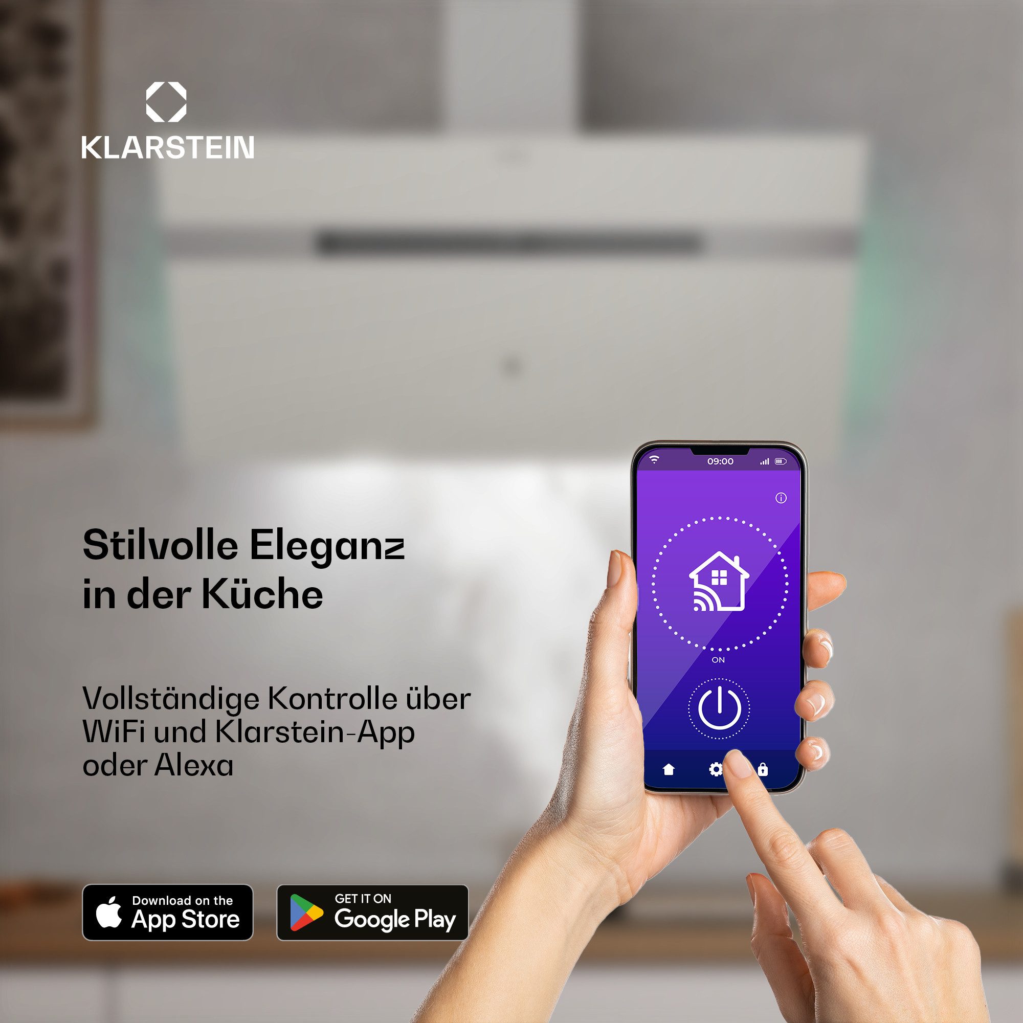 Klarstein Deckenhaube Alina kopffrei Dunstabzugshaube Umluft Abluft LED Touch App 90cm – Bild 4 von 5