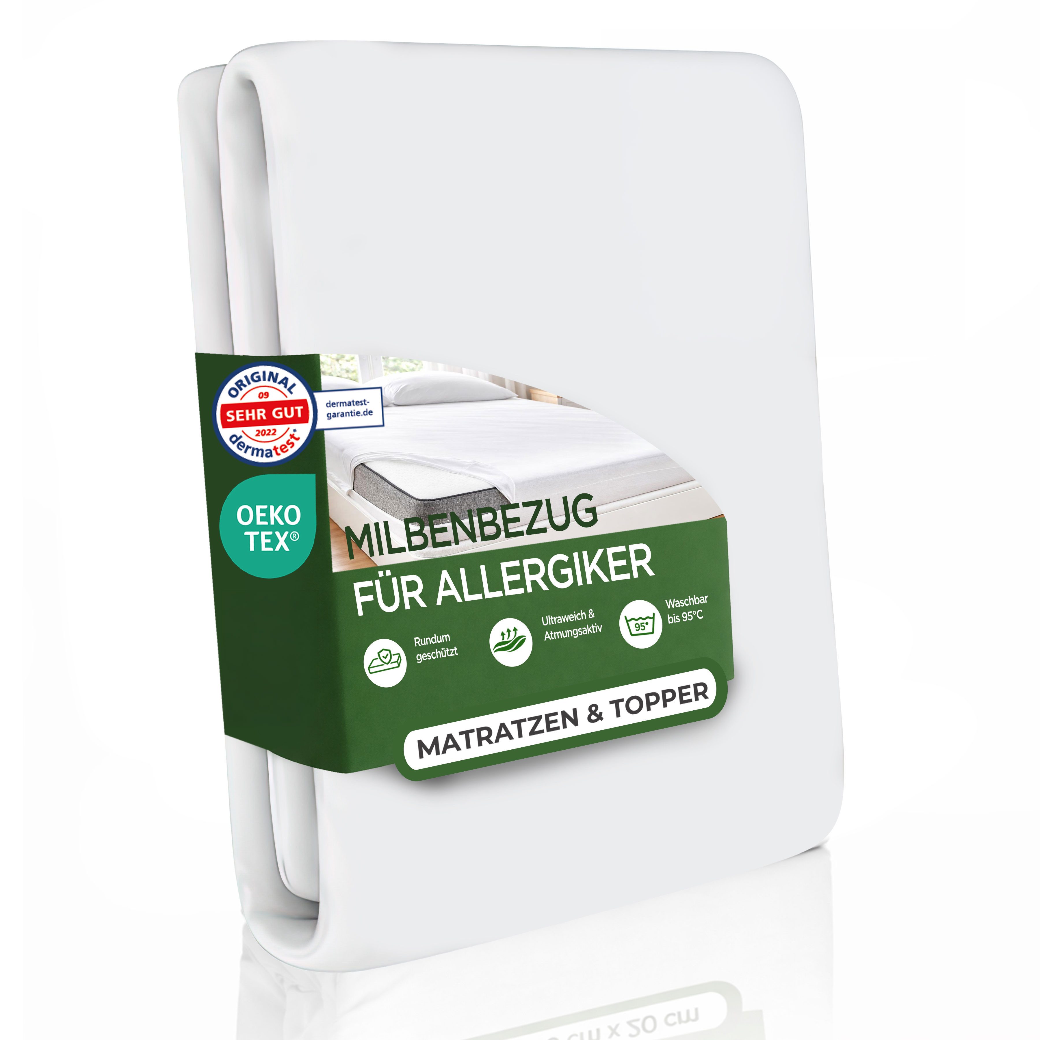 Encasing Premium Milbenbezug Matratzen ǀ Allergiker Matratzenschoner Welldora, fachärztlich getestet, Allergiker Bettwäsche mit Reissverschluss 360°
