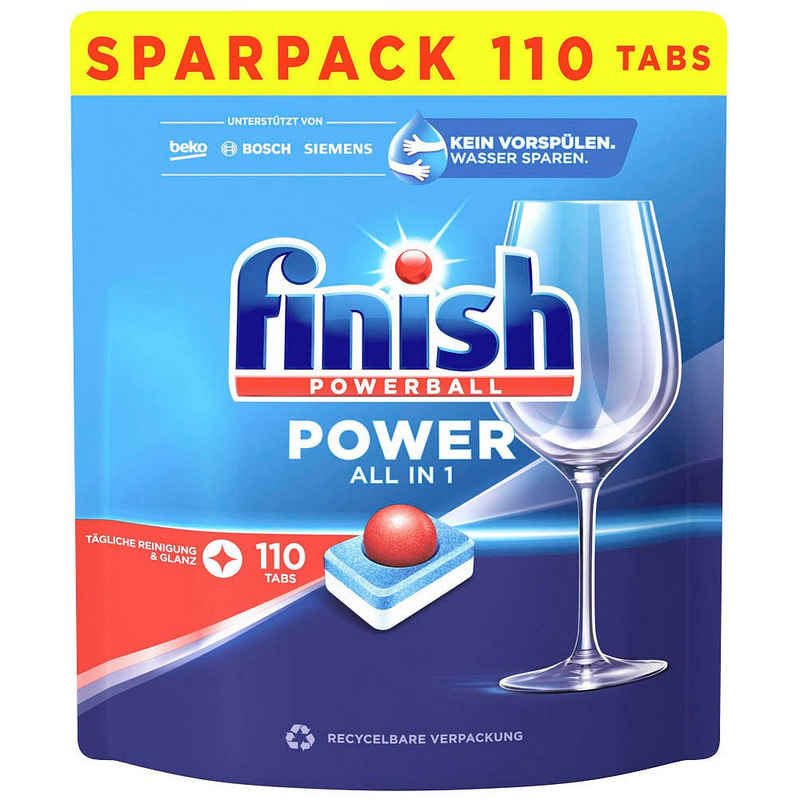 FINISH Calgonit Powerball Power All In 1 Spülmaschinentabs (Packung, [110-St. Spar-Set phosphatfrei)