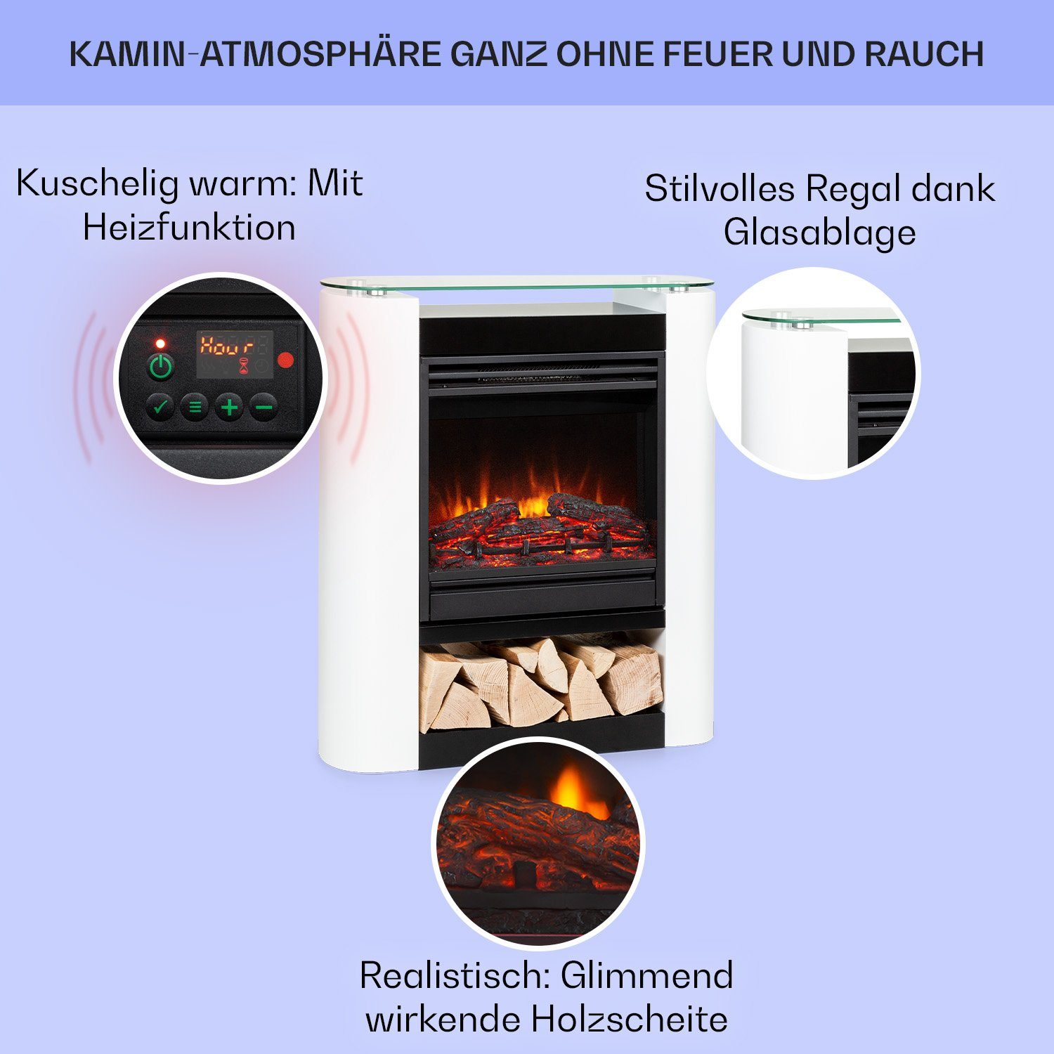 Klarstein Elektrokamin Studio 5 Arc, elektrischer Kamin mit Heizfunktion Heizlüfter elektrischer Kaminofen
