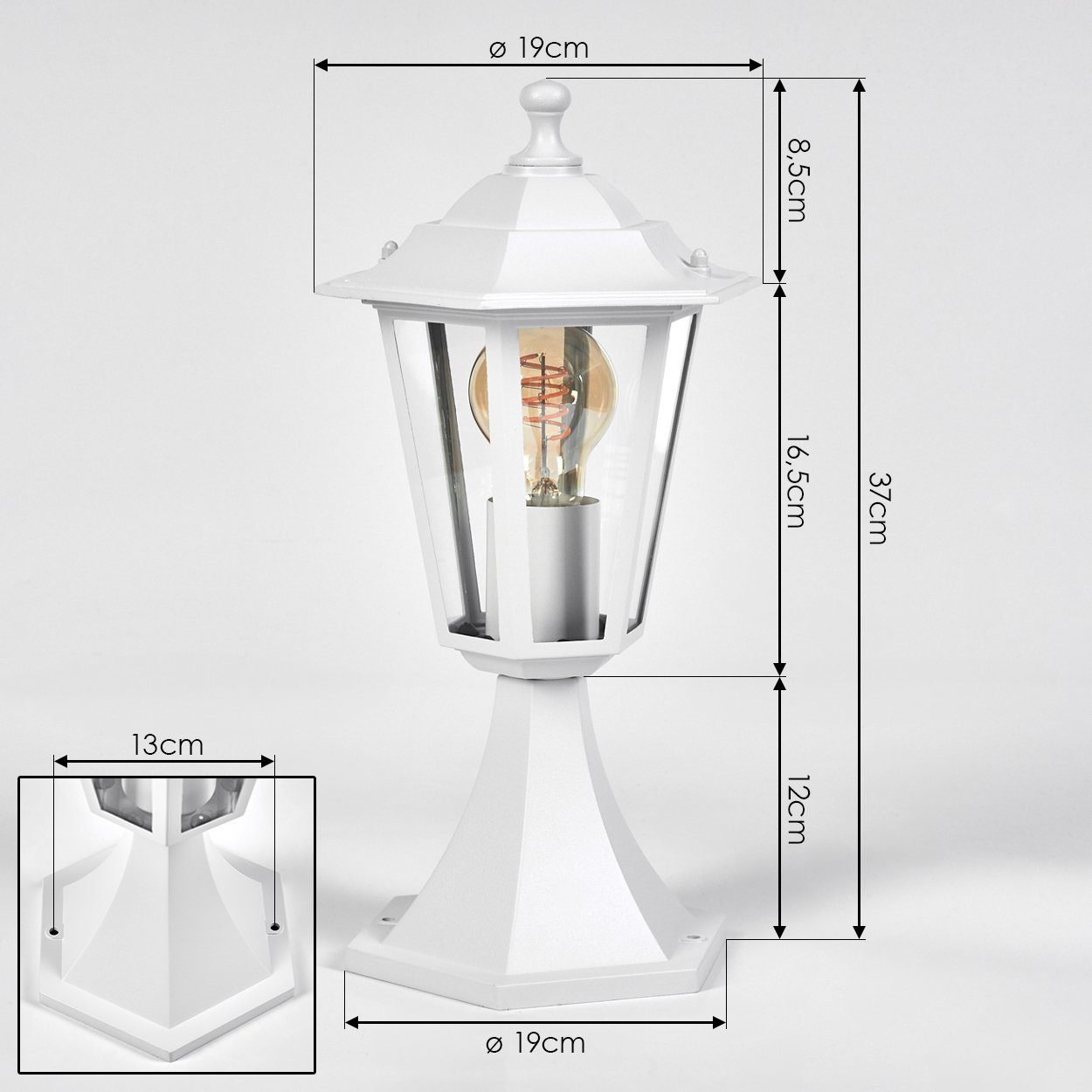 hofstein Pollerleuchte Sockelleuchte aus Metall/Glas in Weiß/Klar, ohne Leuchtmittel, antiker Look Wegeleuchte, Gartenlampe, Gartenbeleuchtung IP44, 1 x E27 – Bild 4 von 5