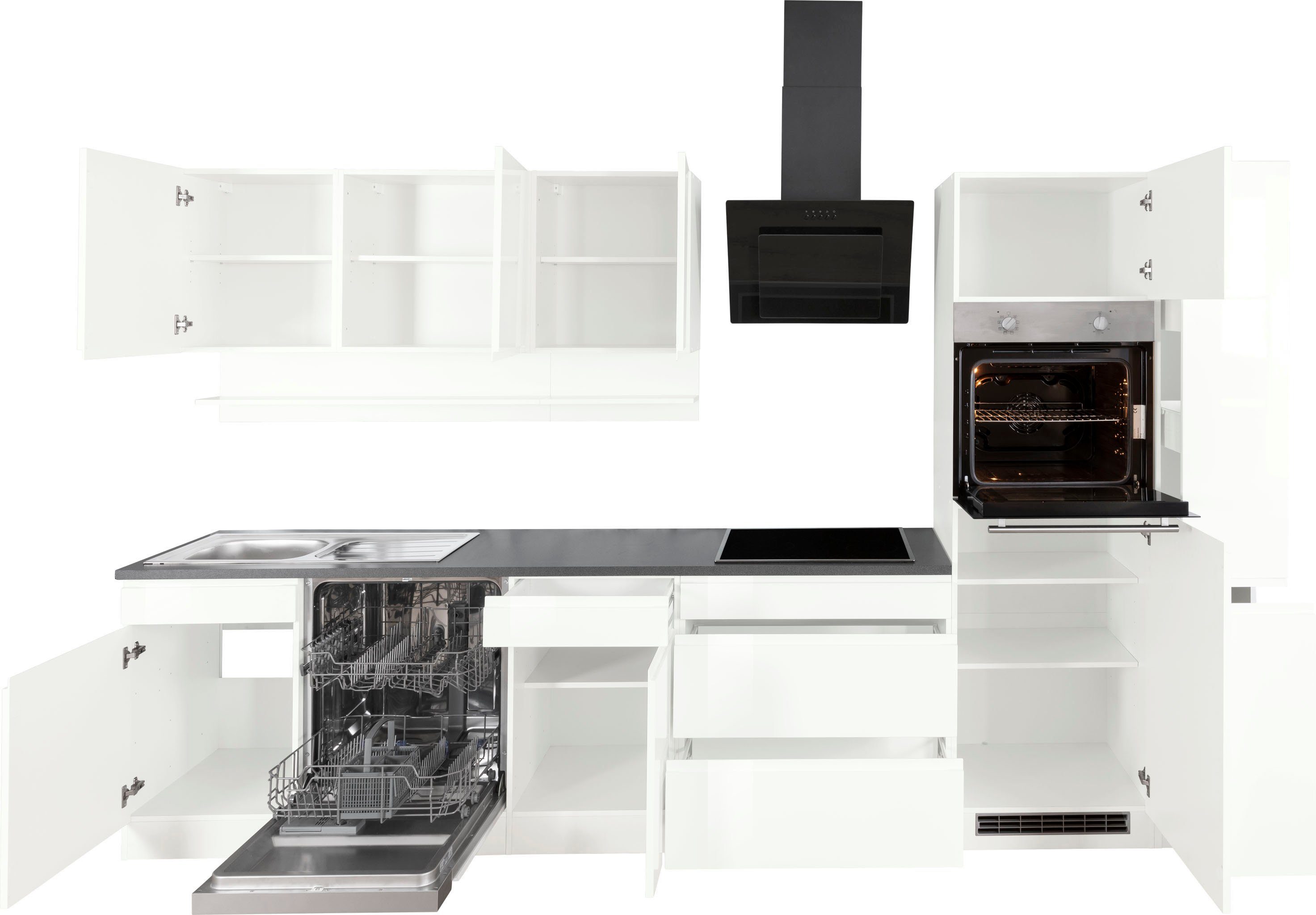 HELD MÖBEL Küche Virginia, Breite Hochglanz mit 330 E-Geräten weiß | cm, weiß | weiß hochglanz/anthrazit