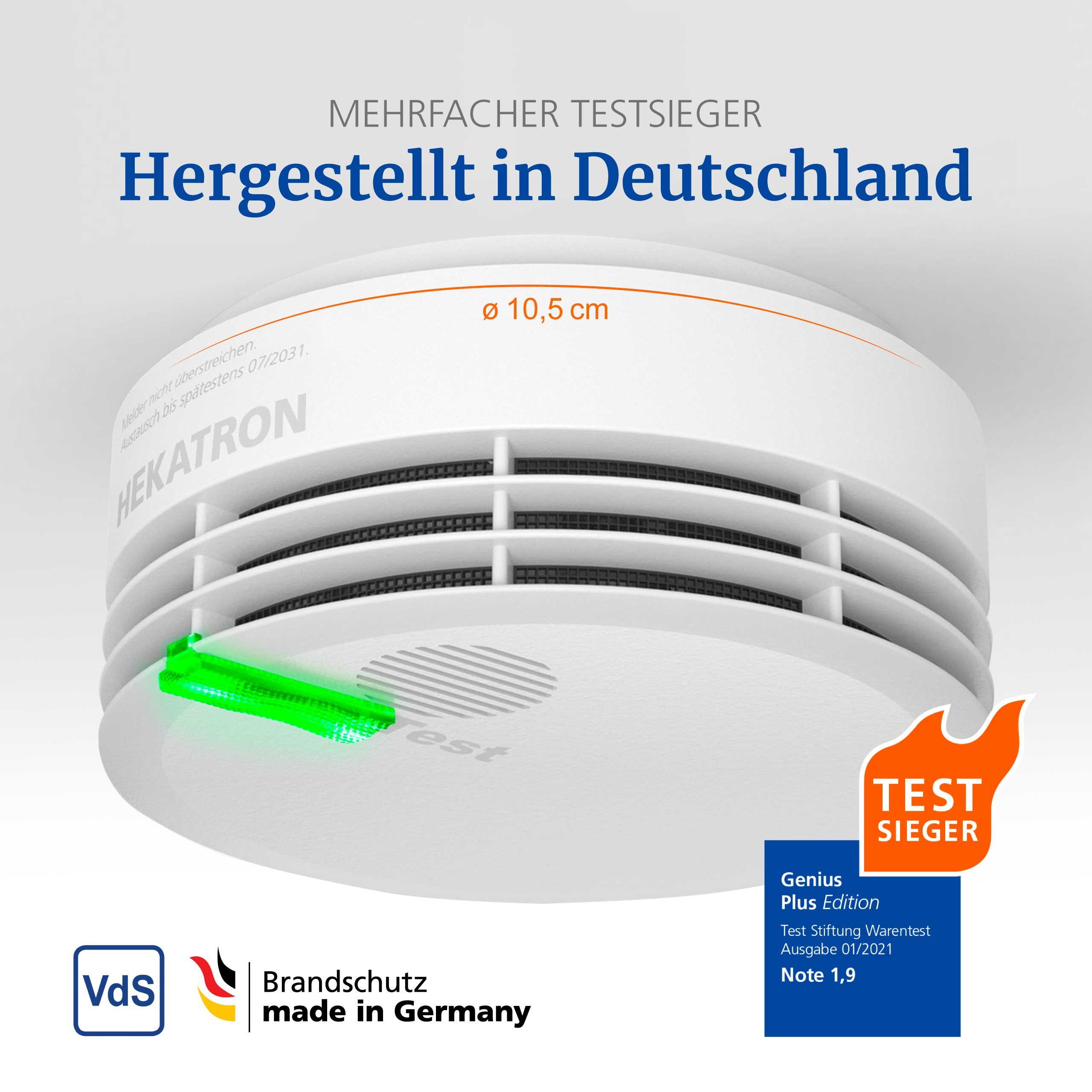 Hekatron Hekatron Genius Plus Rauchmelder (10 Jahre Batterie, Testsieger Stiftung Warentest, made in Germany)