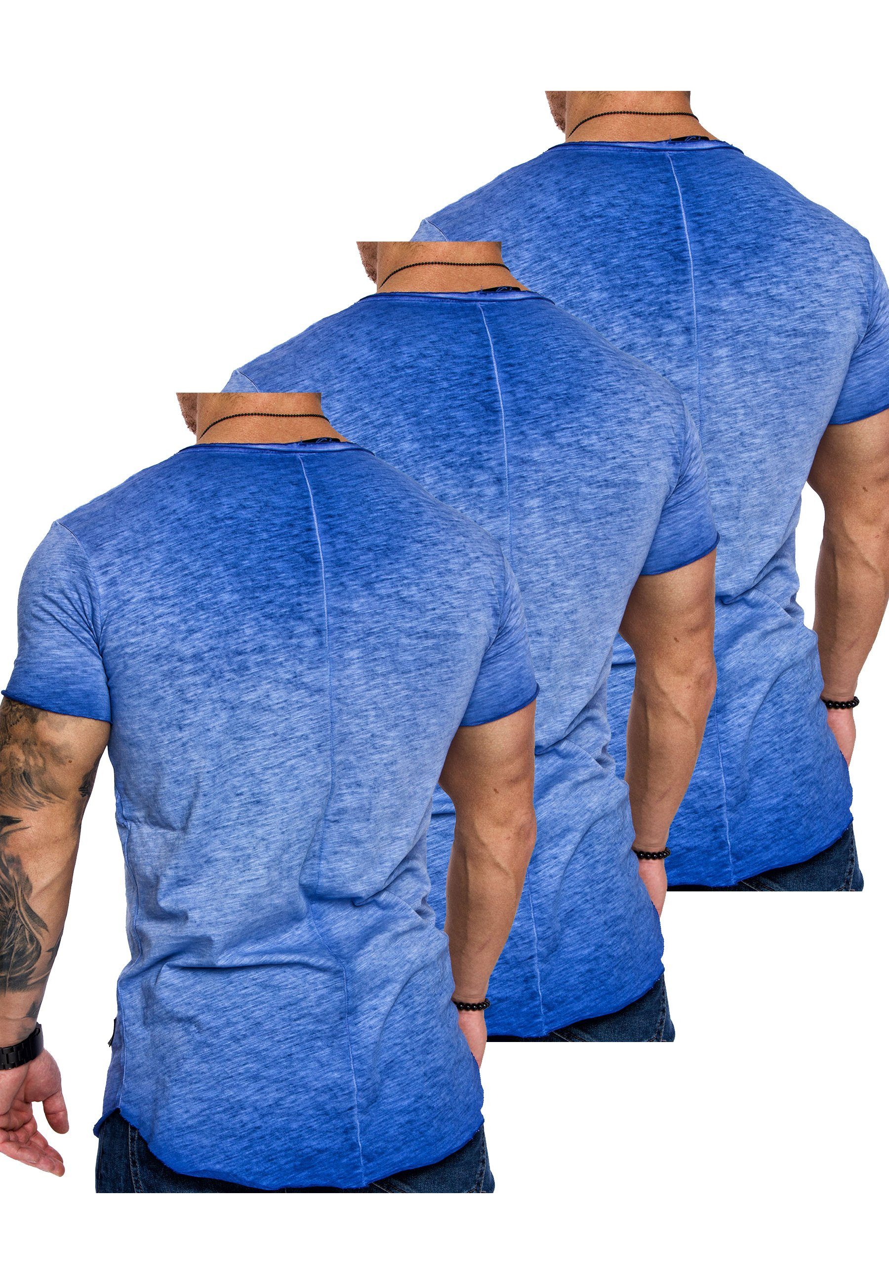 Amaci&Sons T-Shirt 3. NYC T-Shirts V-Ausschnitt Blau) Herren (3x T-Shirt (3er-Pack) Oversize mit 3er-Pack Basic Herren