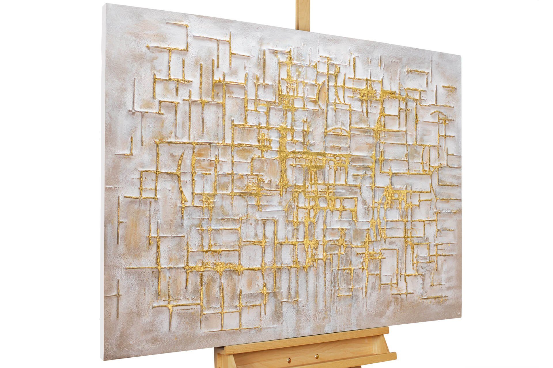 KUNSTLOFT Gemälde Glossy Maze 100x75 cm, Leinwandbild 100% HANDGEMALT Wandbild Wohnzimmer
