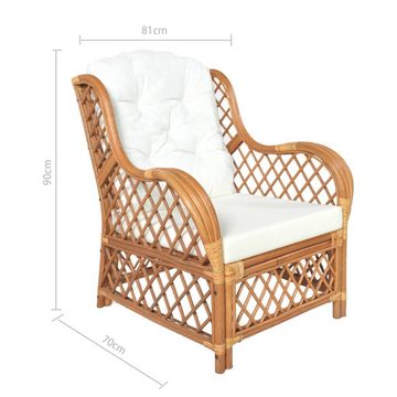 vidaXL Sofa Sessel mit Kissen Hellbraun Natur-Rattan und Leinen