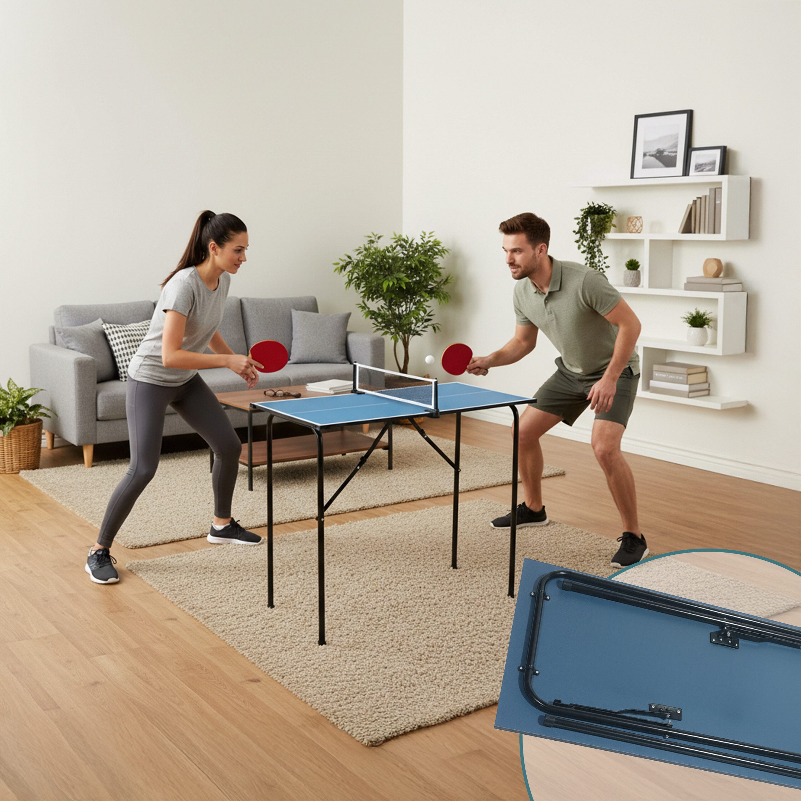 relaxdays Mini-Tischtennisplatte mit Zubehör, blau