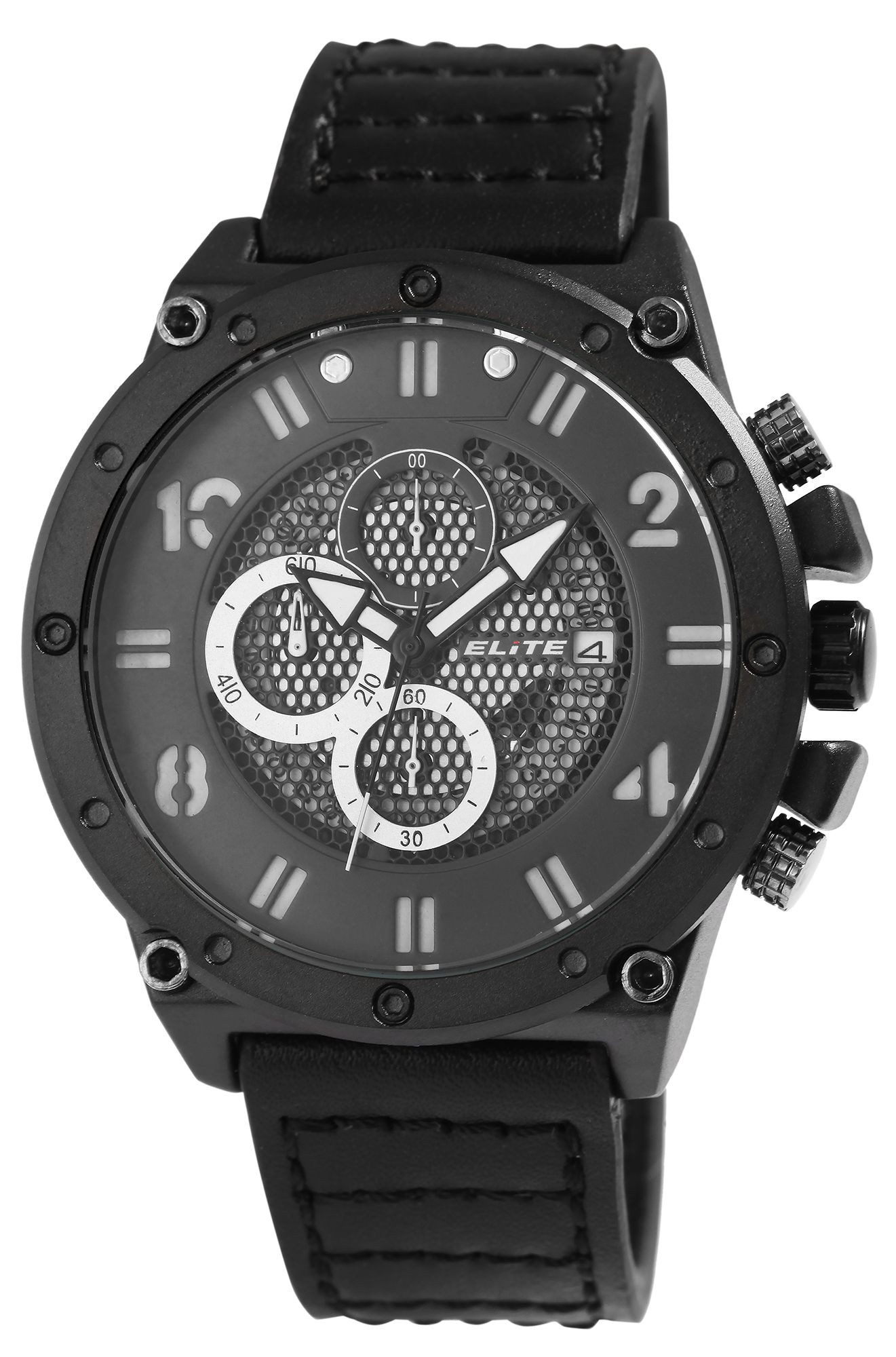 Elite Quarzuhr 2900219 mit Echtlederarmband, 3ATM, Chronograph