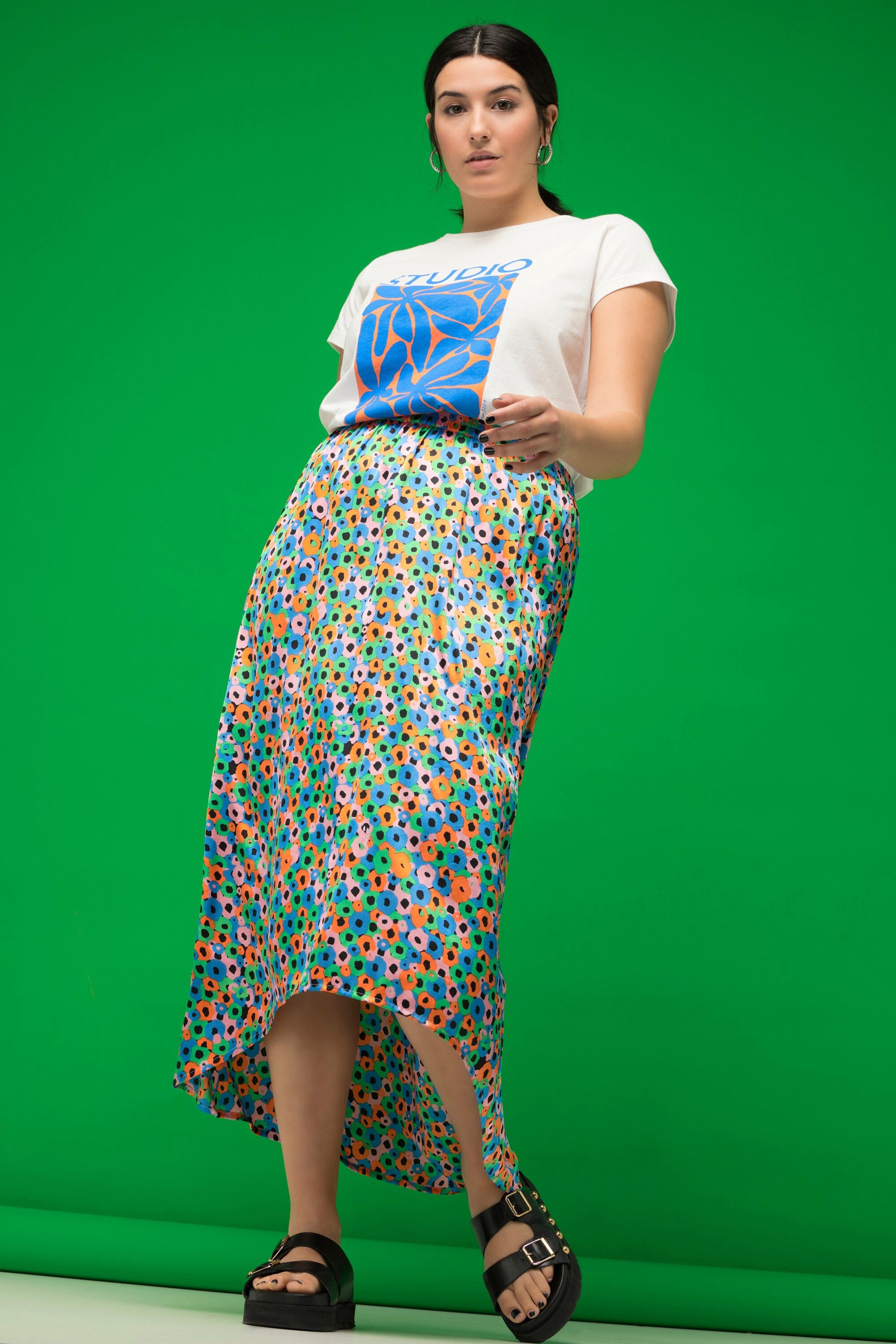 Studio Untold Schlupfrock Midirock A-Line Color Flowerprint Elastikbund