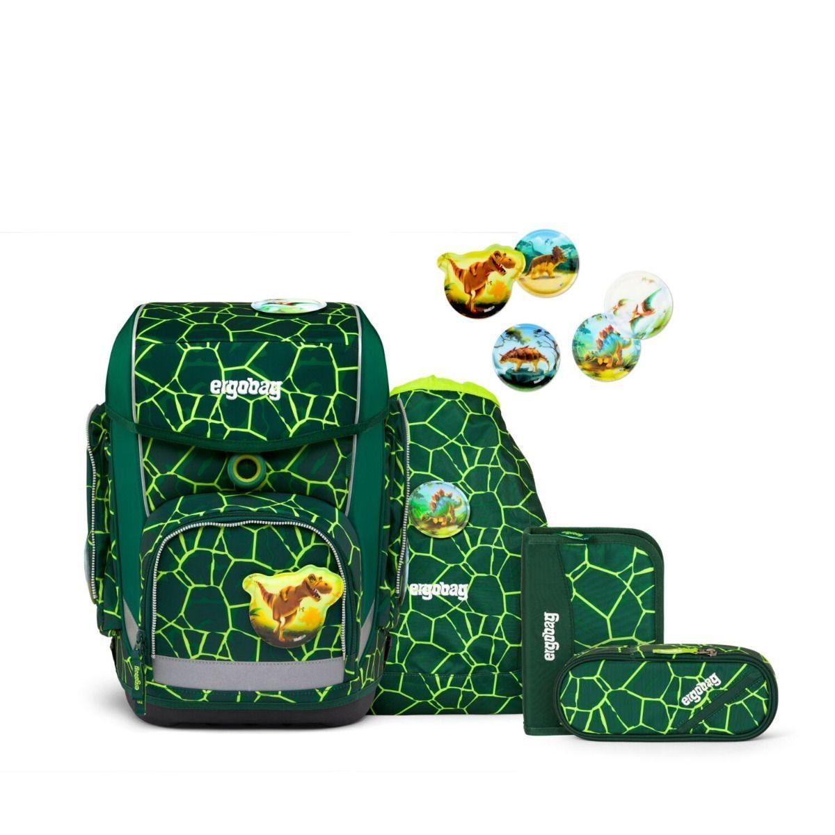 ergobag Schulranzen Cubo (5tlg., inkl. Schlamperrolle, Sportbeutel, Federmäppchen, Kletties-Set), aus recyceltem Material