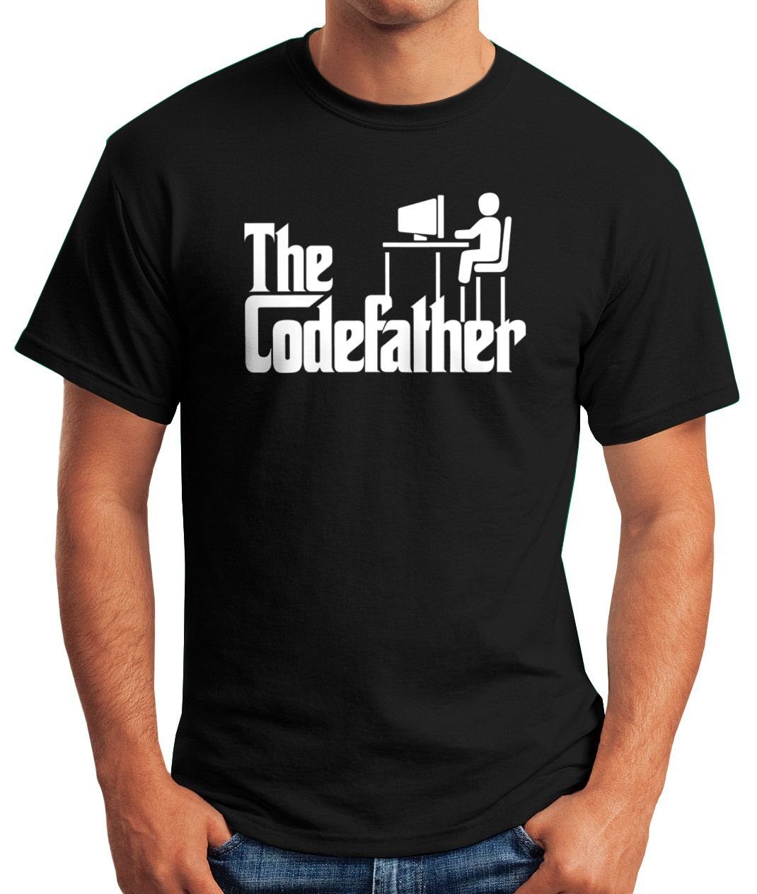 Informatiker Codefather Print-Shirt MoonWorks Fun-Shirt mit The Coder IT Herren Print Geschenk Programmierer T-Shirt Moonworks®