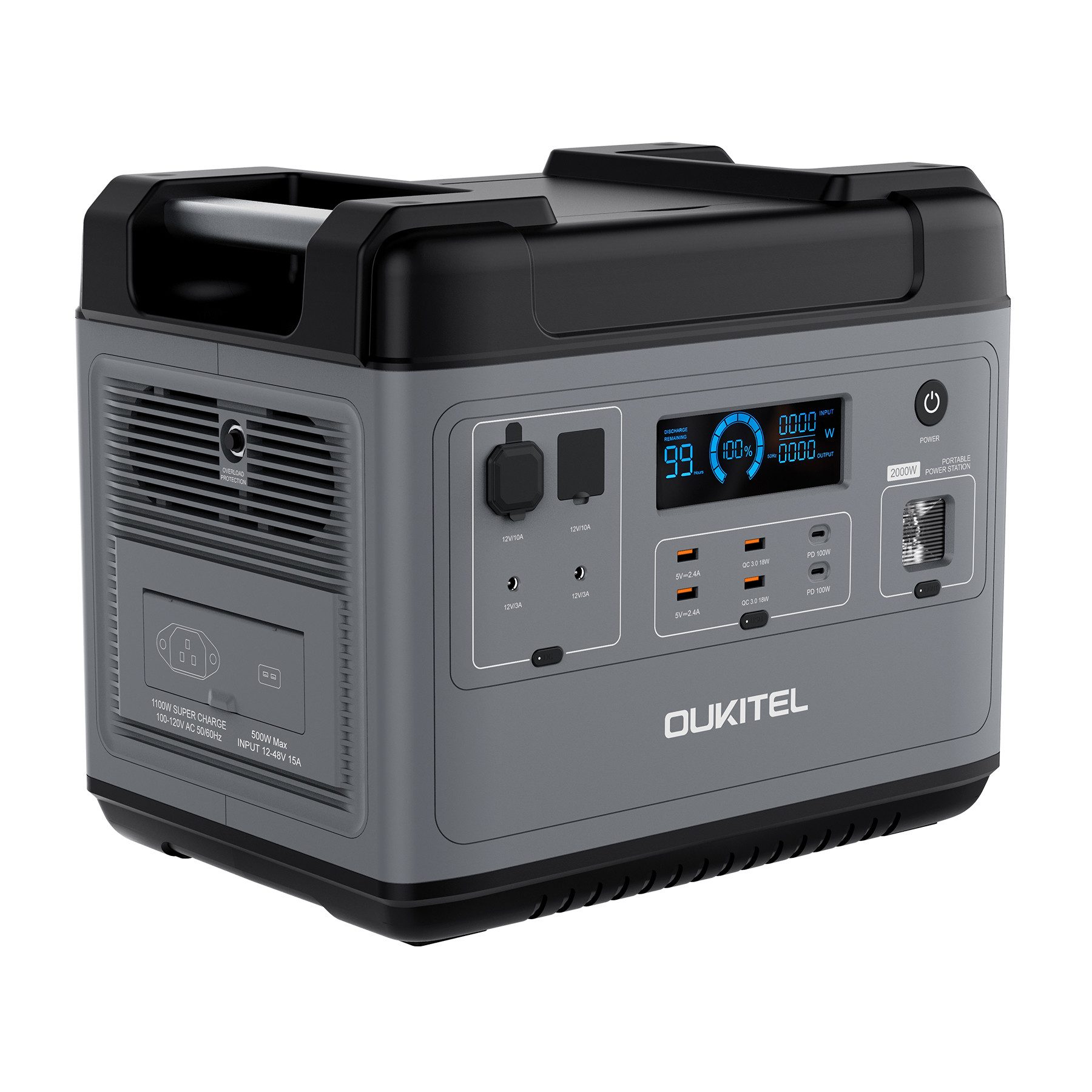 OUKITEL Stromerzeuger P2001 Solargenerator 2048Wh, 640000 mAh, 2400W tragbare Powerstation, (1-tlg), Spitzenleistung&BMS/UPS für Outdoor, Camping & Notstromversorgung