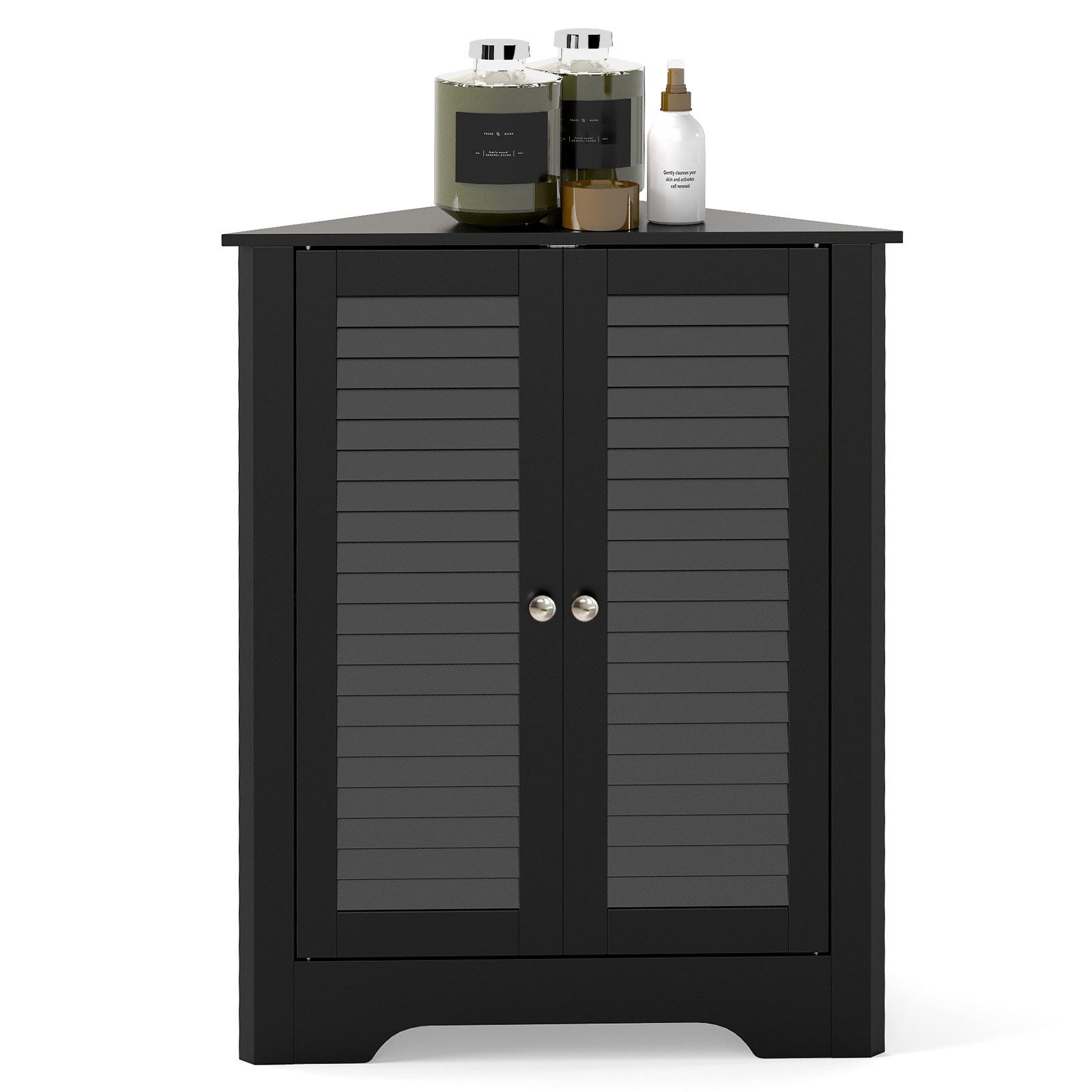 COSTWAY Eckschrank Sideboard mit Lamellentür, verstellbarem Regal, 63x32x81,5cm