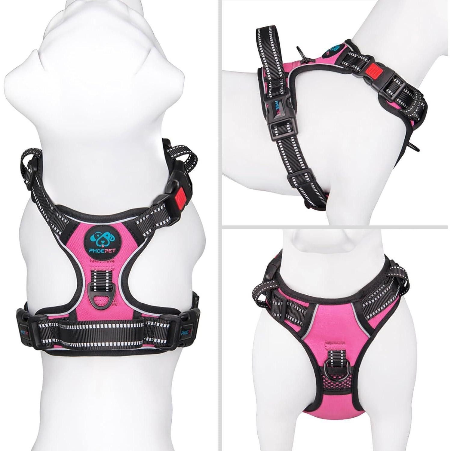 LuxusKollektion Hunde-Geschirr Hundegeschirr ohne Zug Frontclip reflektierend verstellbar Rosa XL