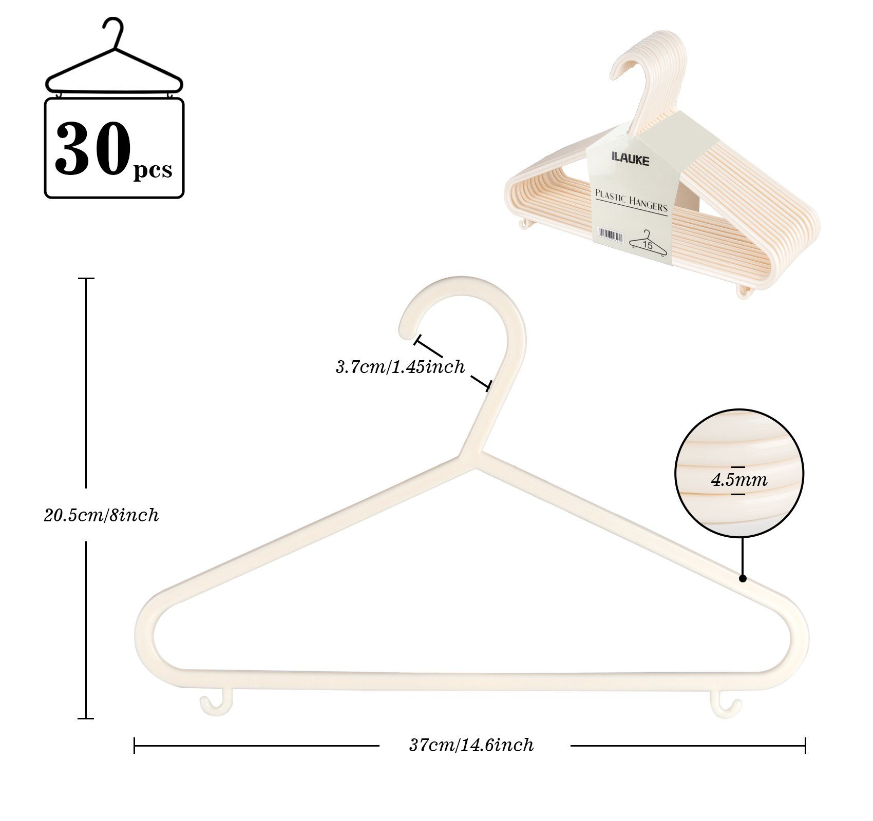 (30-tlg), Breit Homewit Dick 30tlg 37cm Hosensteg Schlaufenhaken, und Kleiderbügel Erwachsenen, Raumsparende Beige mit für Bügel 4mm